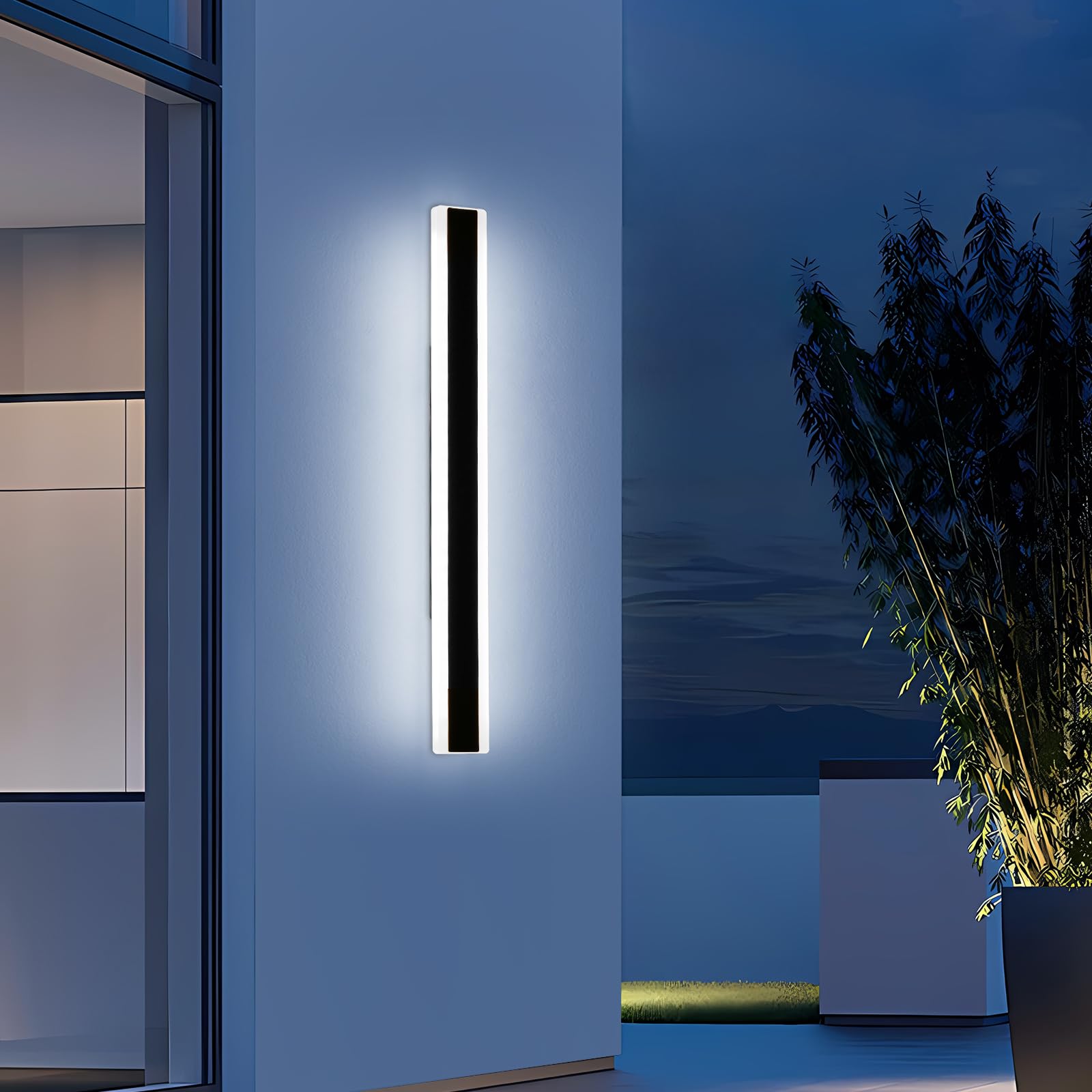 Mikeru 80cm Outdoor Wall Light, Modern LED Long Wall Light, 6500k Acrylic Outdoor Porch Black Vertical Mount Fixture