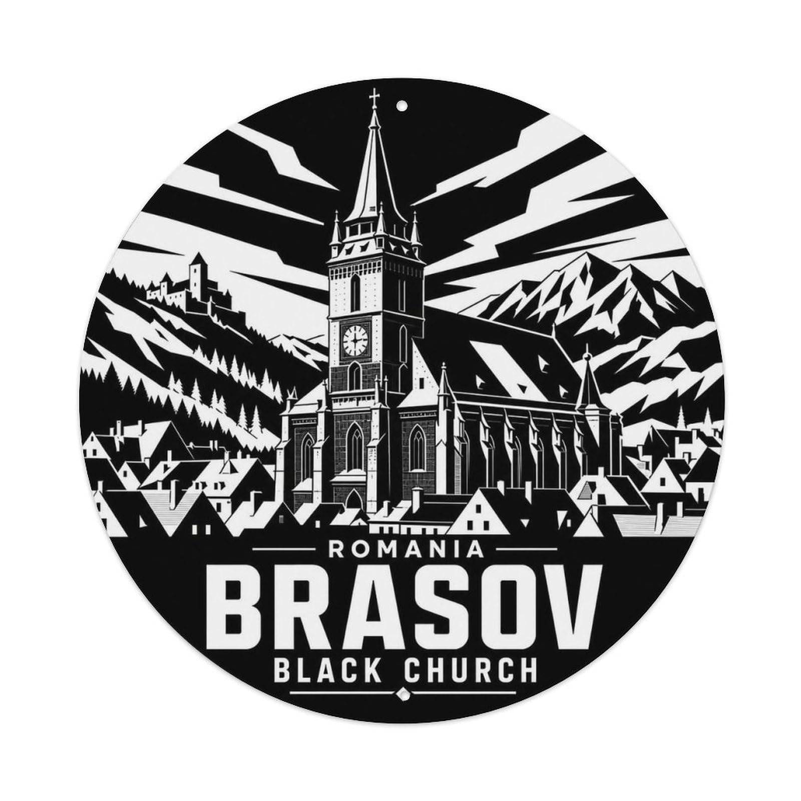 Romania Brasov Gothic Church Monochrome Heritage Travel Metal Tin Sign