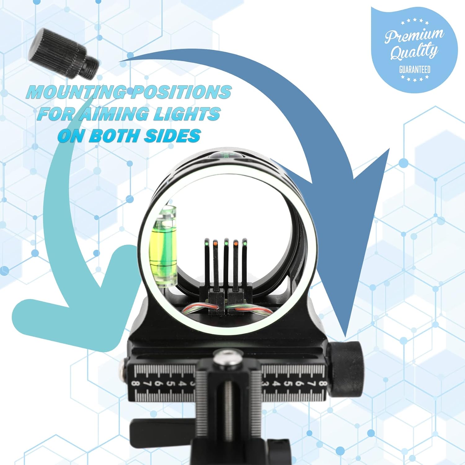 5-Pin Compound Bow Sight - with Level & Height Micro-Adjustable, Aluminum Alloy Hunting Sight for Right/Left Hand, Includes Sight Light & Tools