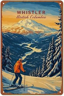 Whistler Ski Resort British Columbia Metal Tin Sign Wall Decor Funny Vintage Tin Sign Poster For Cafe Bar Restaurant Supermarket Shop 8 x 12 Inches