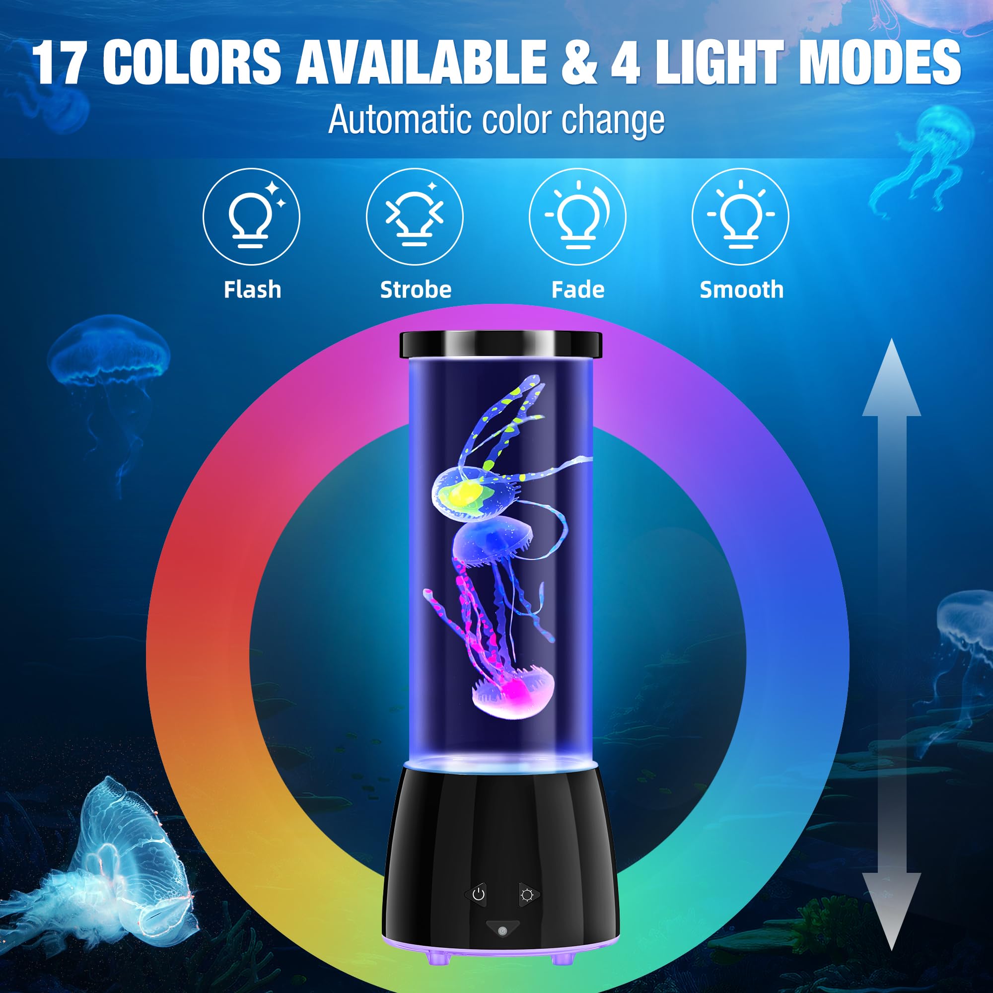 GuardWee Jellyfish Lamp, Jellyfish Aquarium Sensory Mood Table Lamp with 17 Color Changing Modes - Remote Control & USB Rechargeable for Bedroom/Office, Christmas/Birthday Gifts for Kids/Adults