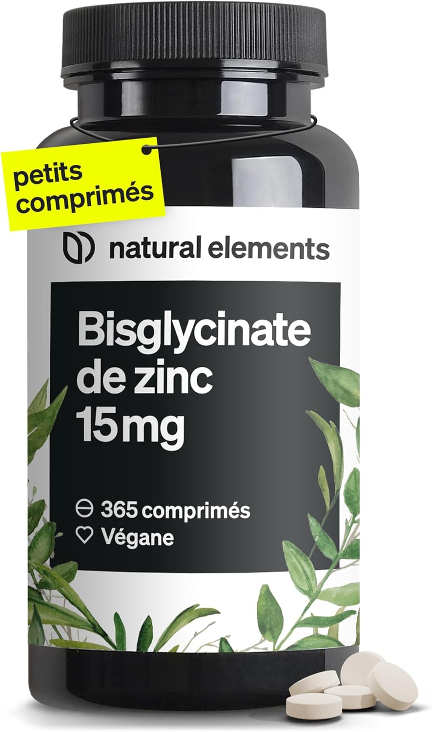 Zinc Bisglycinate Pure 15mg – 365 Vegan Tablets – Zinc for Over a Year – Antioxidant and Beauty – for Healthy Skin – Immune System – No Additives