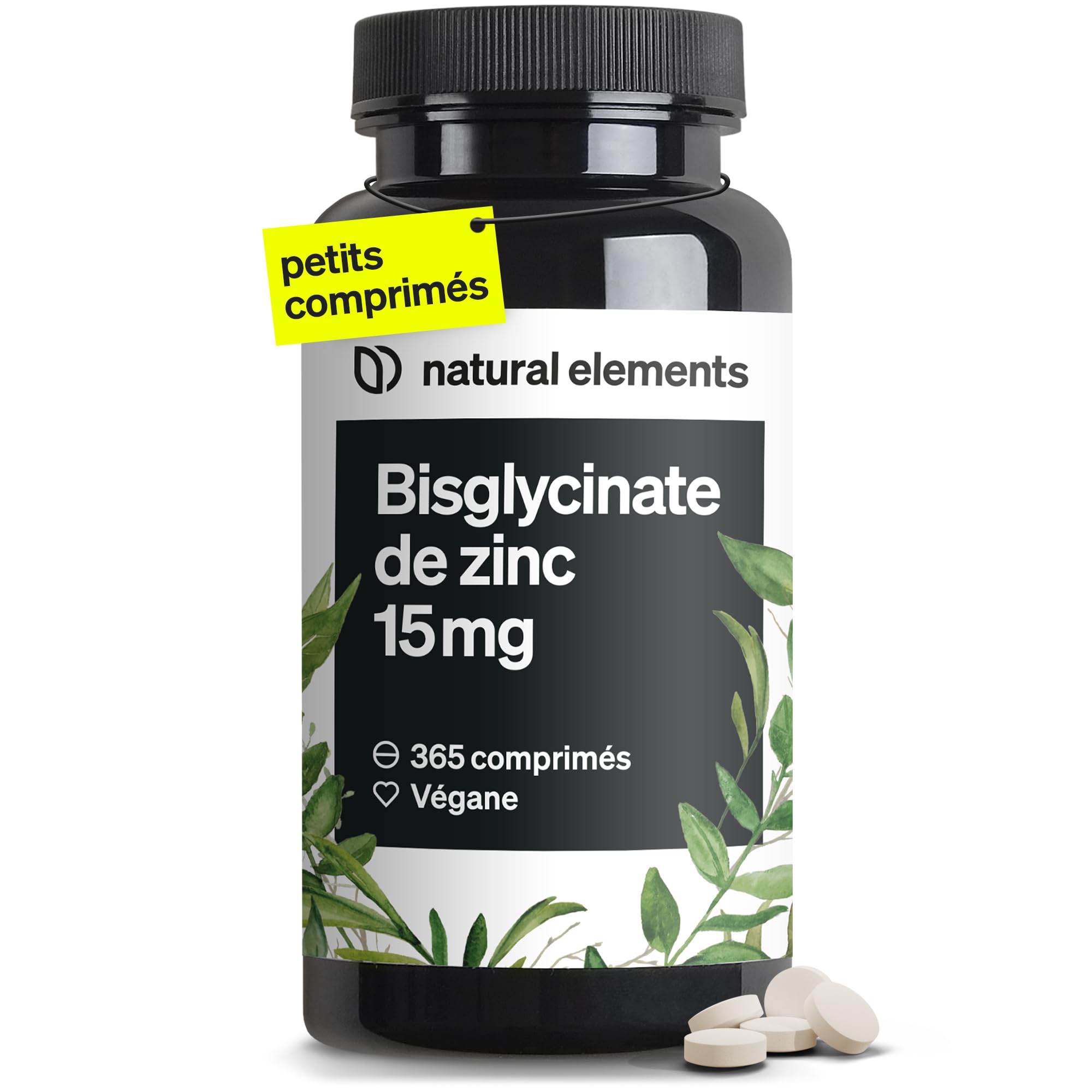 Zinc Bisglycinate Pur 15mg - 365 Comprimés Végétaliens - Antioxydant et Beauté - Système Immunitaire - Sans Additifs