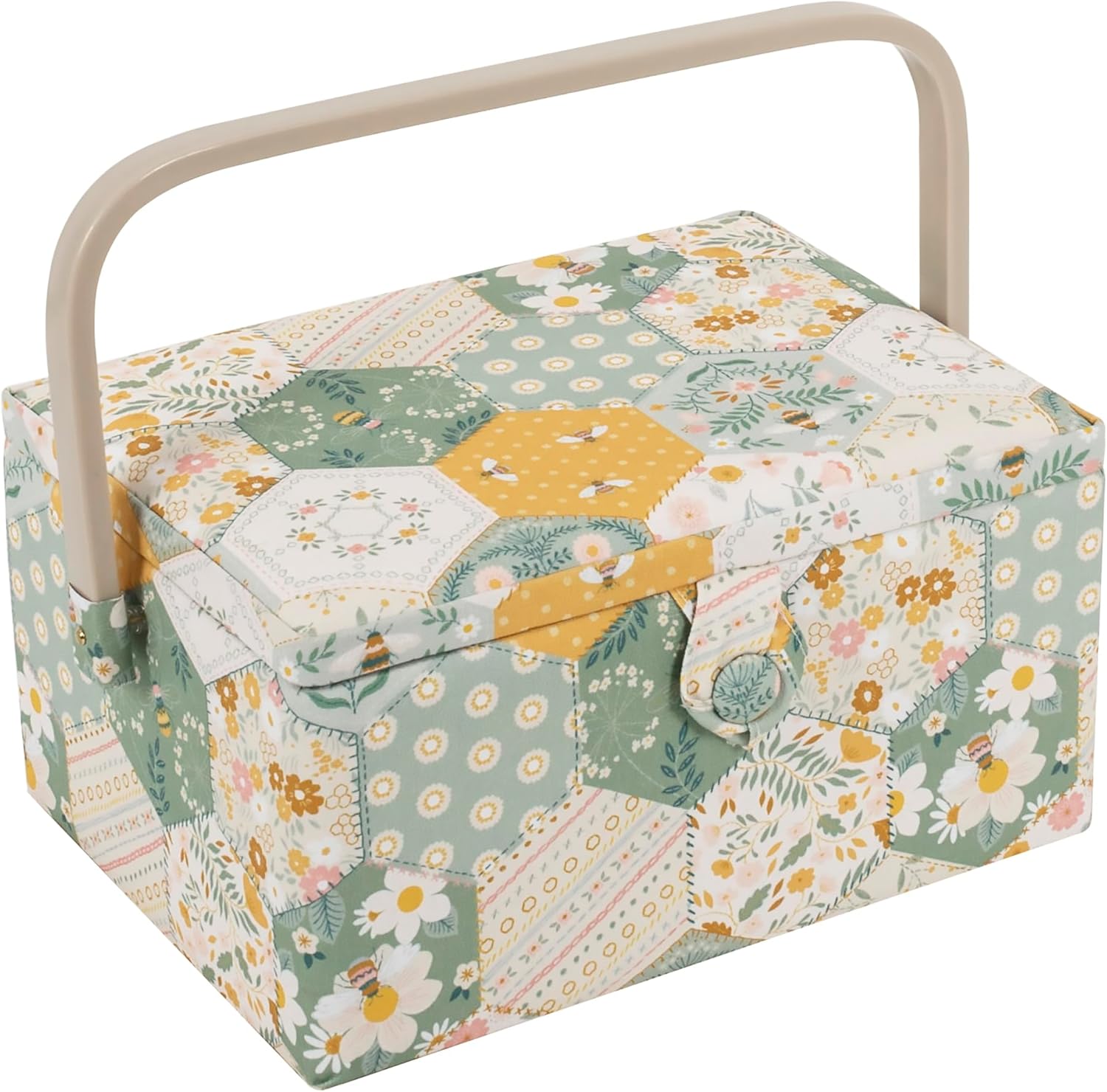 Hobby Gift Medium Sewing Box Craft Storage Box with Handle Internal Accessories Tray Pin Cushion and Pocket for Sewing Knitting and Hobby Supplies