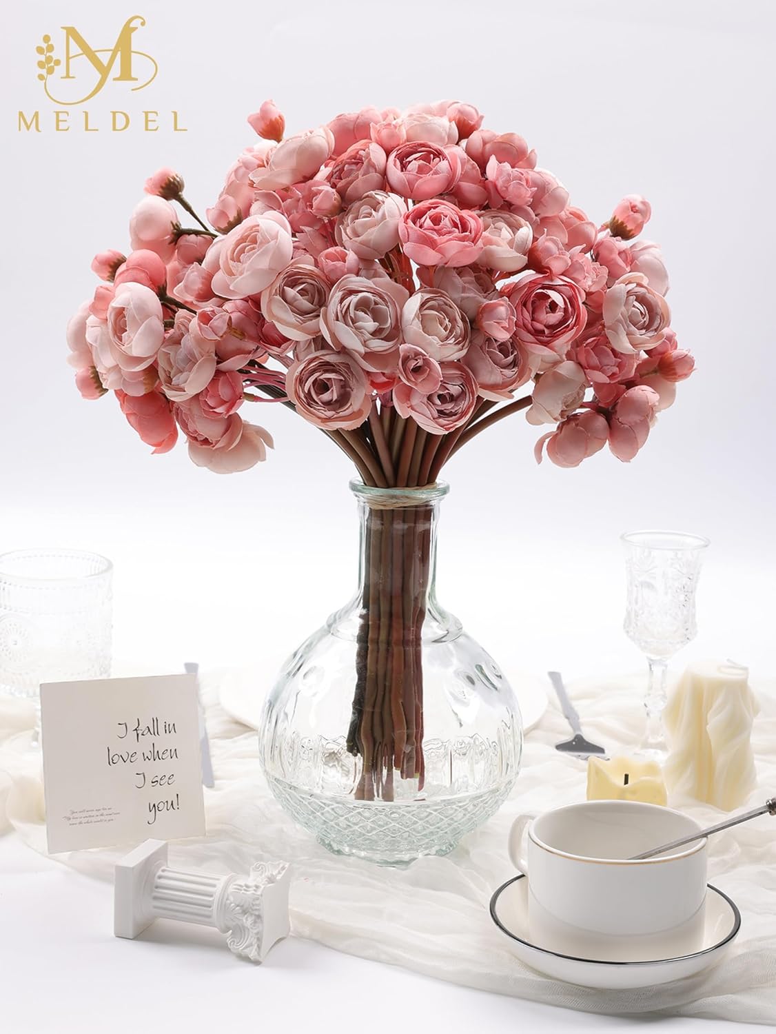 Meldel 32Pcs Ranunculus Artificial Flowers Dusty Rose - Faux Silk Mini Peonies for DIY Wedding Bouquet, Home Decor, Bridal Shower Centerpieces