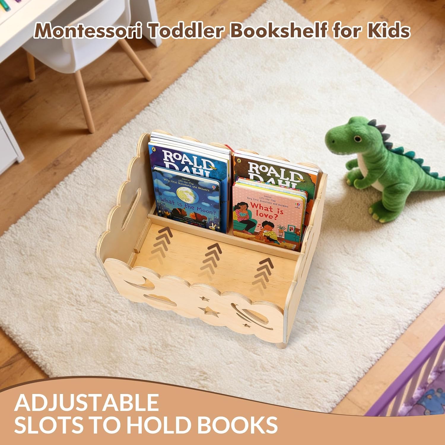 Kids Kookshelf, Montessori Toddler Bookshelf for Kids with 2 Adjustable Dividers, Nursery Book Shelves, Suitable for Baby Nursery book shelf, Playroom, Classroom or Bedroom Bookcase Storage Organizer - Image 6