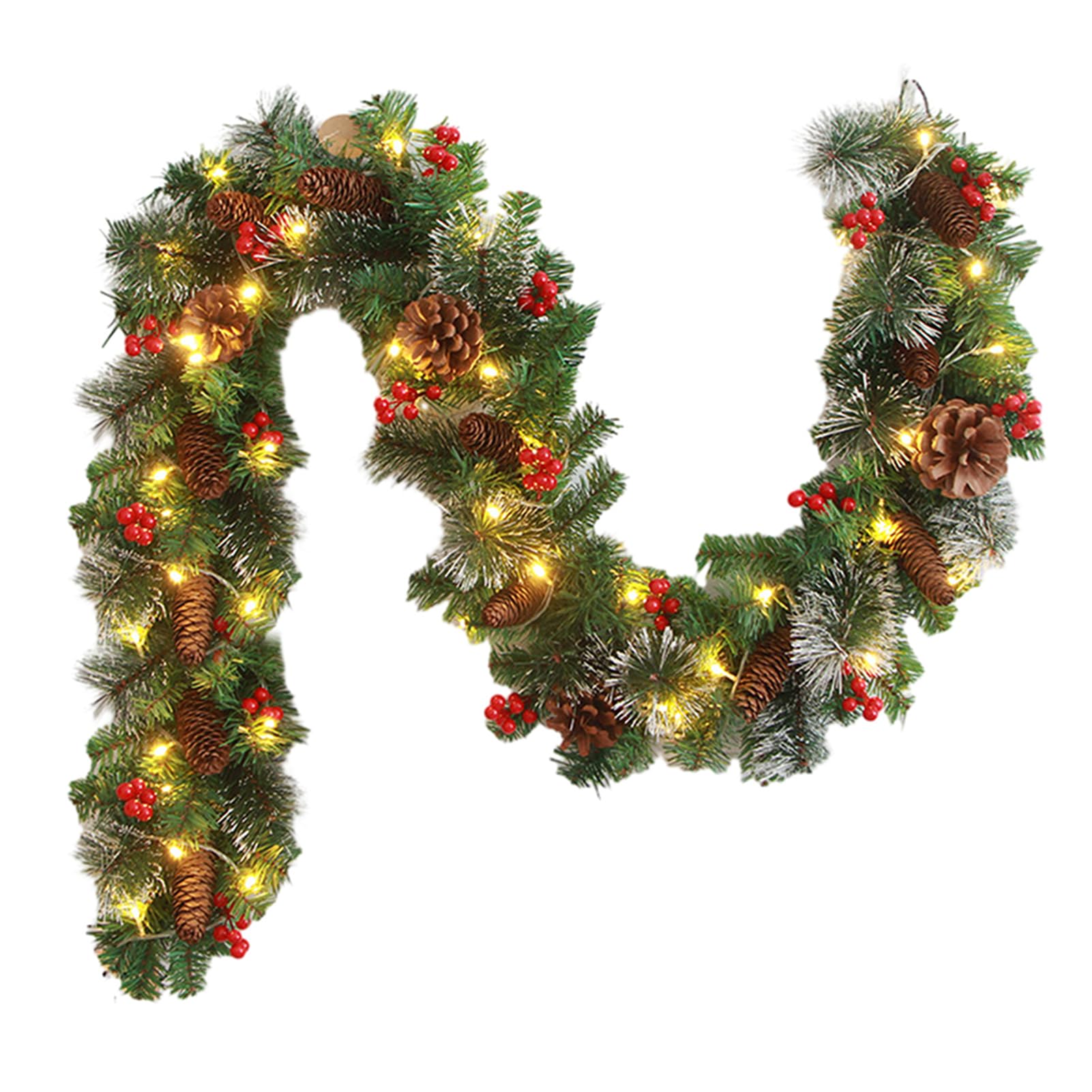 180cm/270cm Christmas Branches with Red Berrys Reusable Christmas Red Berrys Rattan Decoration Props Festive Party Supplies for Home Wall Door 2.7m