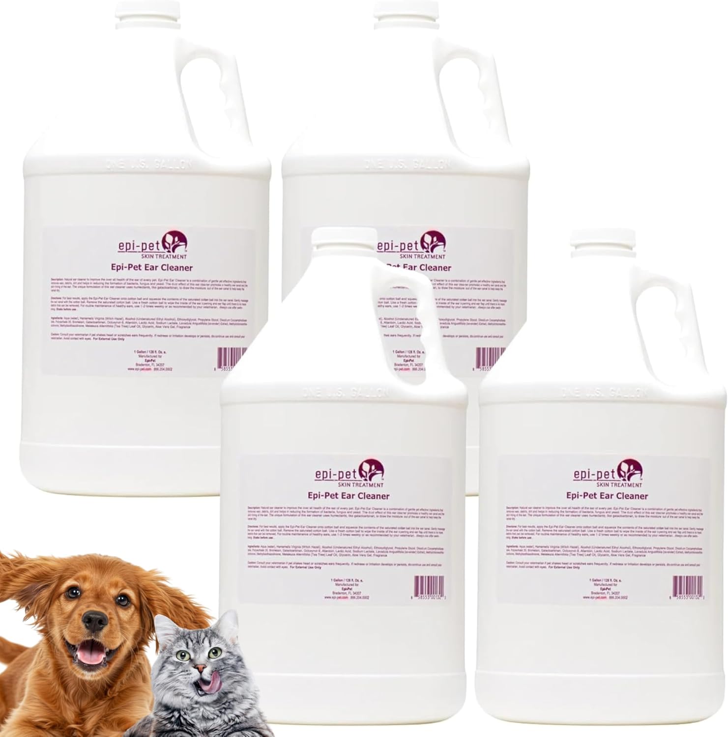 Dog & Cat Ear Cleaner Solution with Aloe Vera & Tea Tree Oil  Removes Itchy Ear Wax, Debris, Odor  Ears Wash, Drops & Flush for Pets, Dog Ears Cleaning, Cat Cleaner, 16 oz- 4 Gallons