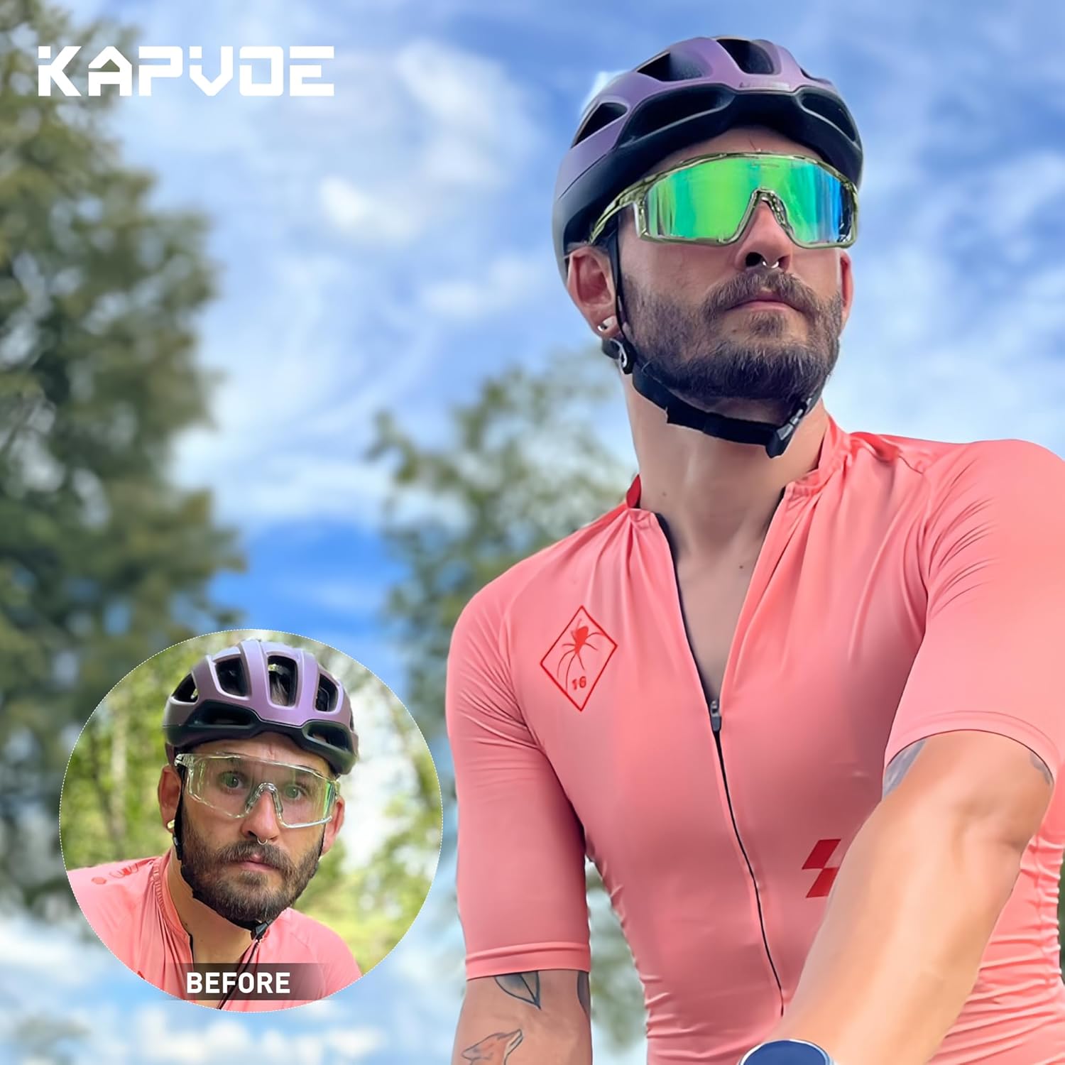 KAPVOE Photochromic Cycling Glasses for Men Women Sports Sunglasses Frame Discoloration HD Bike Glasses K76 - Image 2