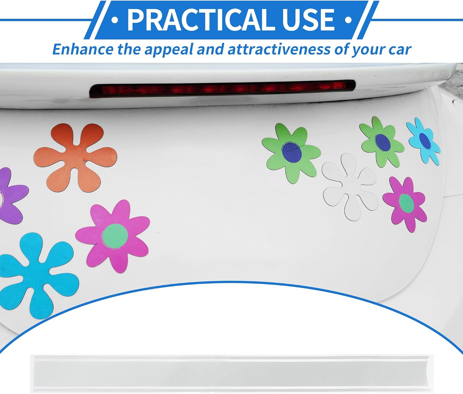 Reflective Bumper Decal Silvery White Rectangle Pinstripe Pattern Reflective Car Sticker Personalized Decoration Vehicle Body or Door or Window
