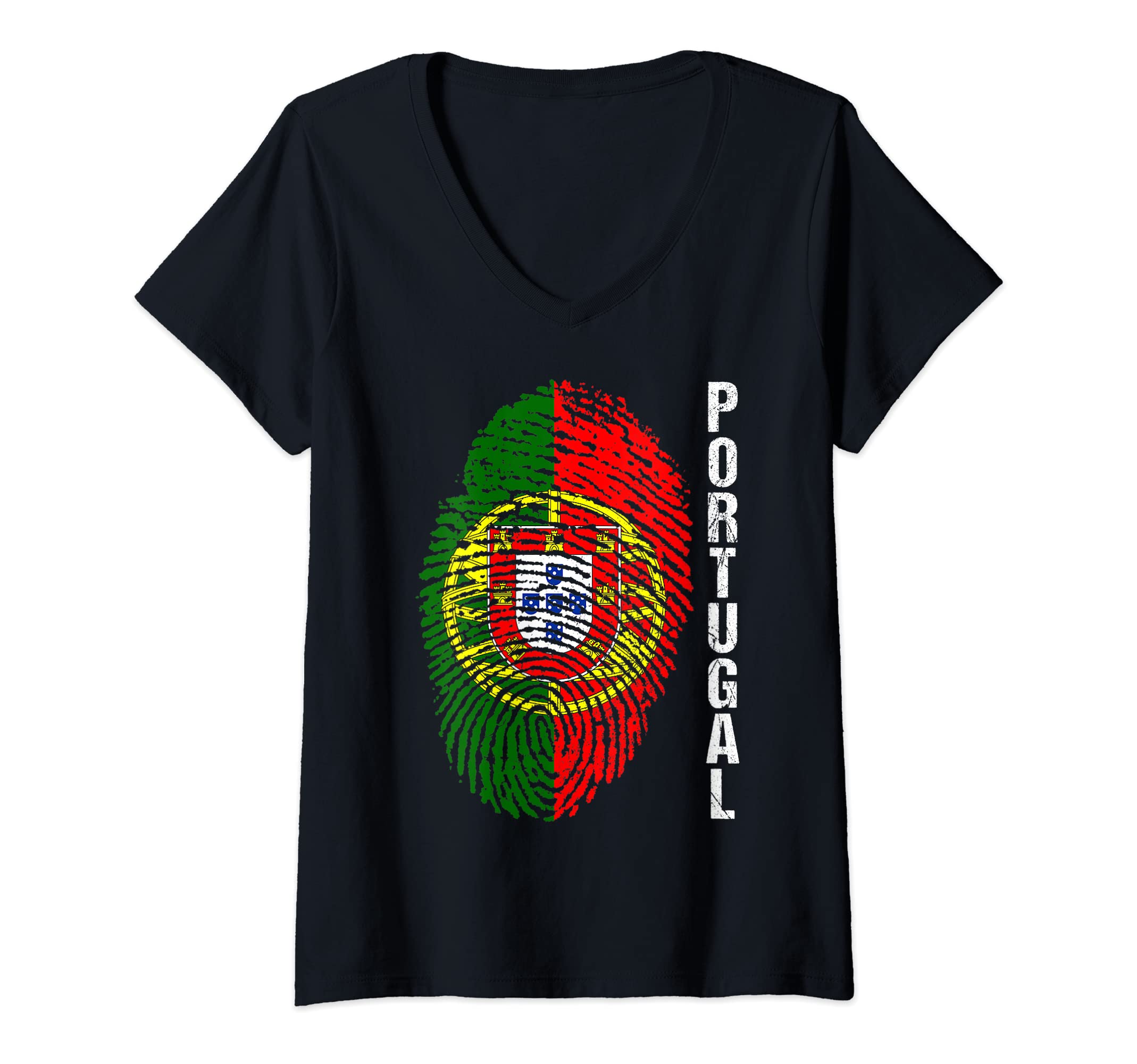 Womens Portugal Flag V-Neck T-Shirt, Black