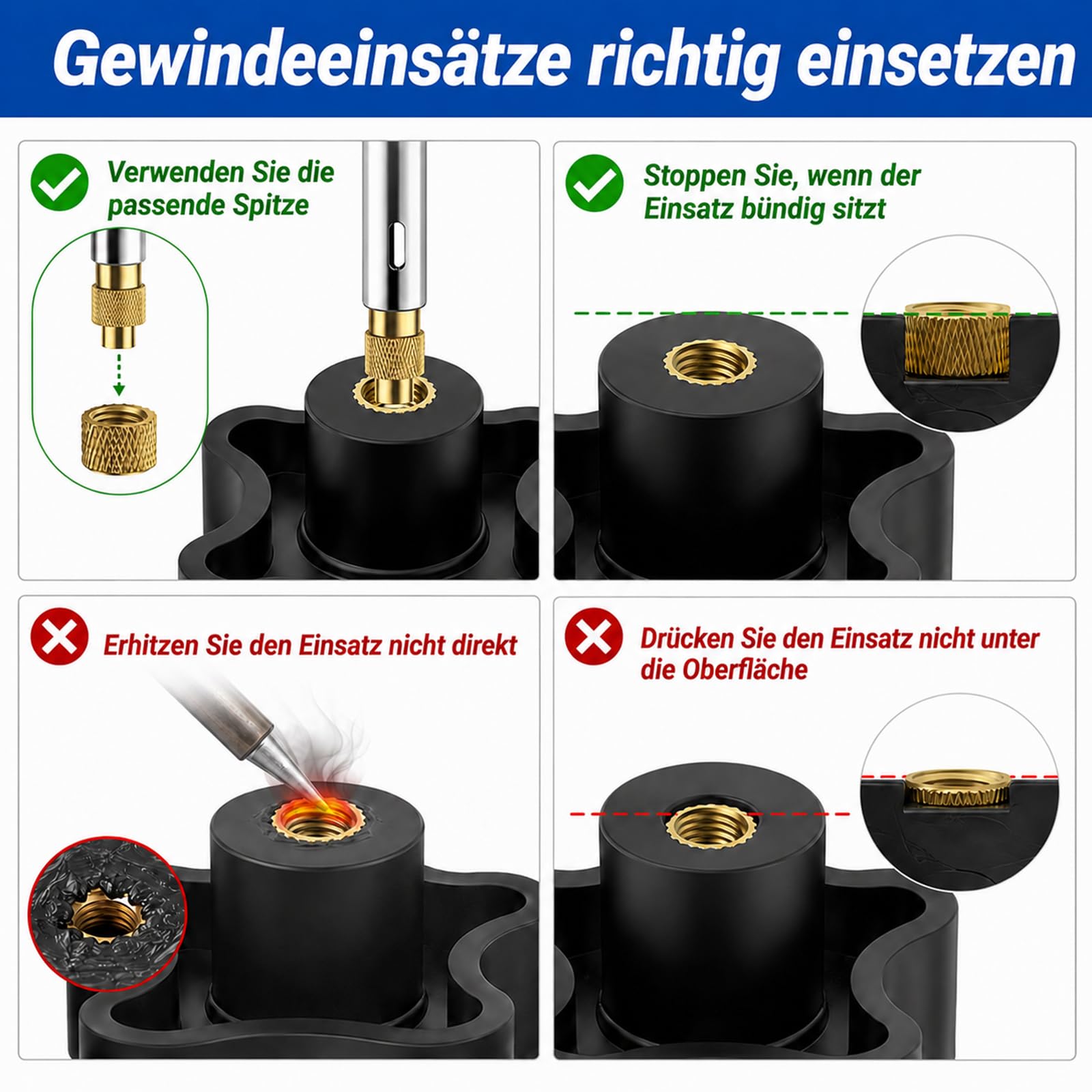 Gewindeeinsätze Lötspitzen Set – 6PCS Lötspitzen & 130PCS Gewindeeinsätze M2/M3/M4/M5/M6/M8 & 2 Adapter inkl.Temperatur Einstellbar Lötkolben 3D Druck Zubehör