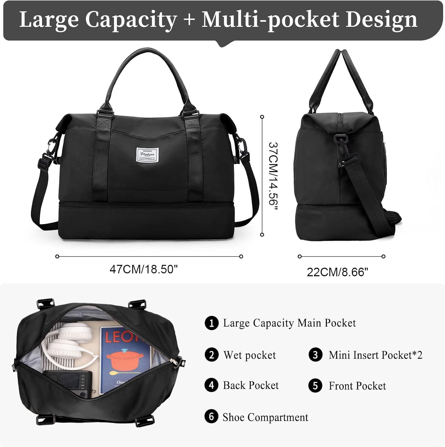 Weekender Bags for Women,Personal Item Travel Bag with Shoes Compartment,Overnight Travel Duffel Bag with Toiletry Bag