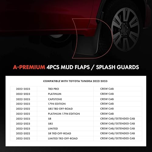 Miniatura 6 de A-Premium Guardabarros compatibles con Toyota Tundra 2022 2023 2024 2025 2026, guardabarros con accesorios de hardware, (no se adapta a los modelos