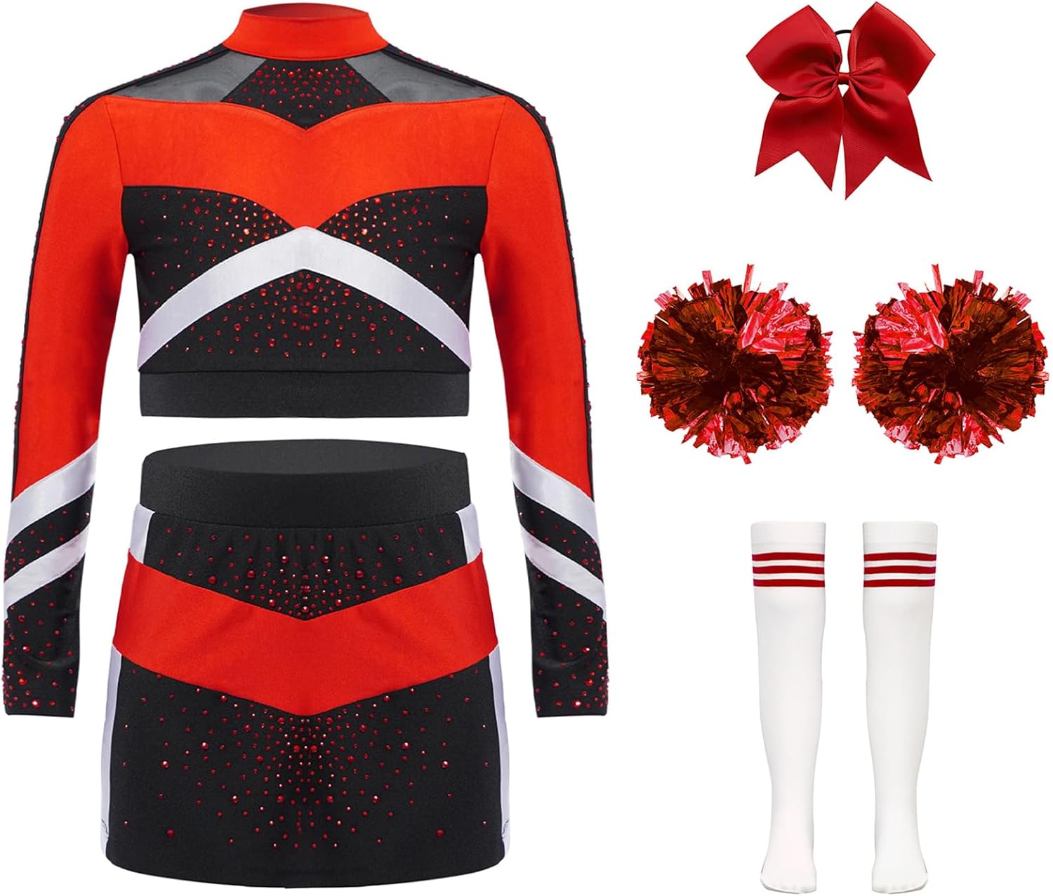 Jhaoyu Cheer Costume for Girls Cheerleading Outfit Competitions Dance Themed Party Wear Performance Garment Red 14 Years