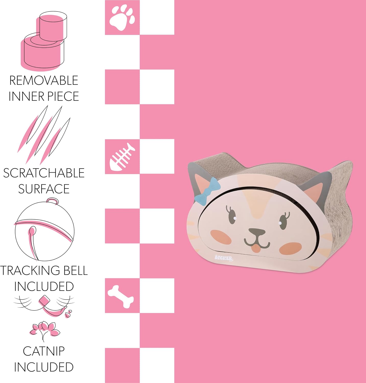 CSR1000B Opal 19" Modern Cardboard Happy Cat Head 2-in-1 Cat Cave Scratcher with Built-in Bell Toys and Catnip, Cream/Peach