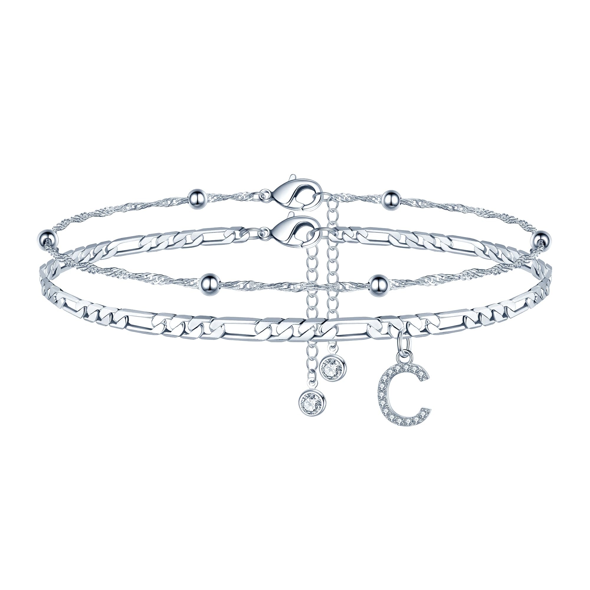 Ursteel Ankle Bracelets for Women, 14K Gold Plated Dainty Layered Chain CZ Initial Anklets Summer Jewelry Gifts for Women