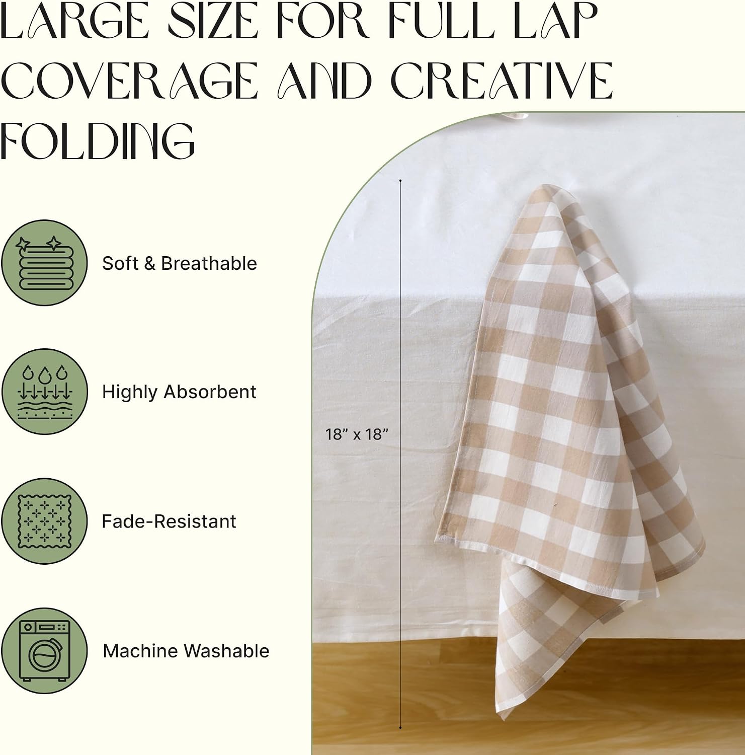Gingham Cloth Napkins Set of 12, 100% Cotton Dinner Napkins for Thanksgiving, Christmas & Fall Entertaining, Washable Reusable for Wedding & Everyday Use, 18 x 18 Inch, Sand & Beige