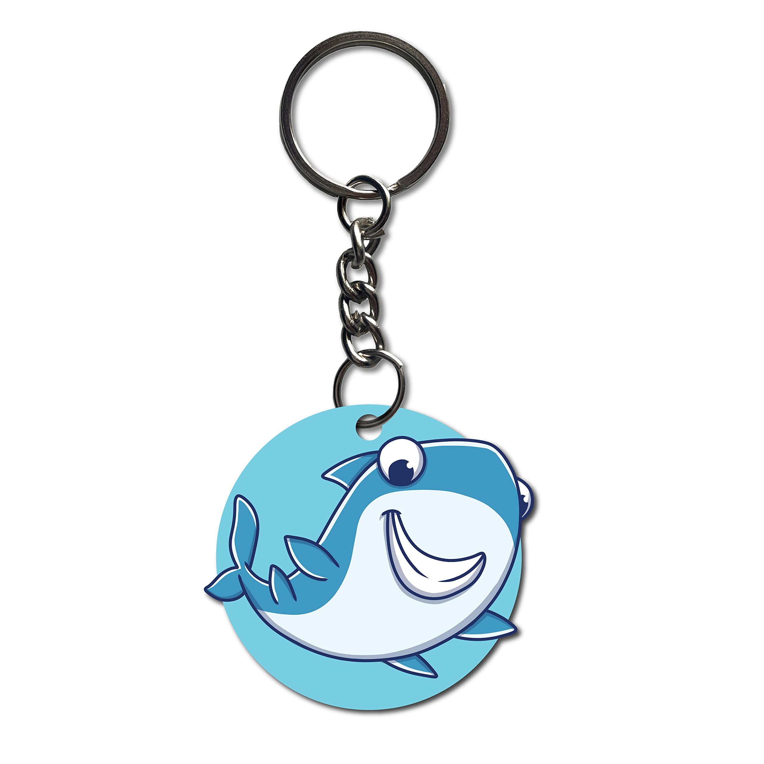 Fish Theme Wooden Printed Keychain for Boys Kids Bike/Car/Men/Women/Bag Key Tag Keyrings Multicolored (2.5 x 2.5 Inch)-image-1
