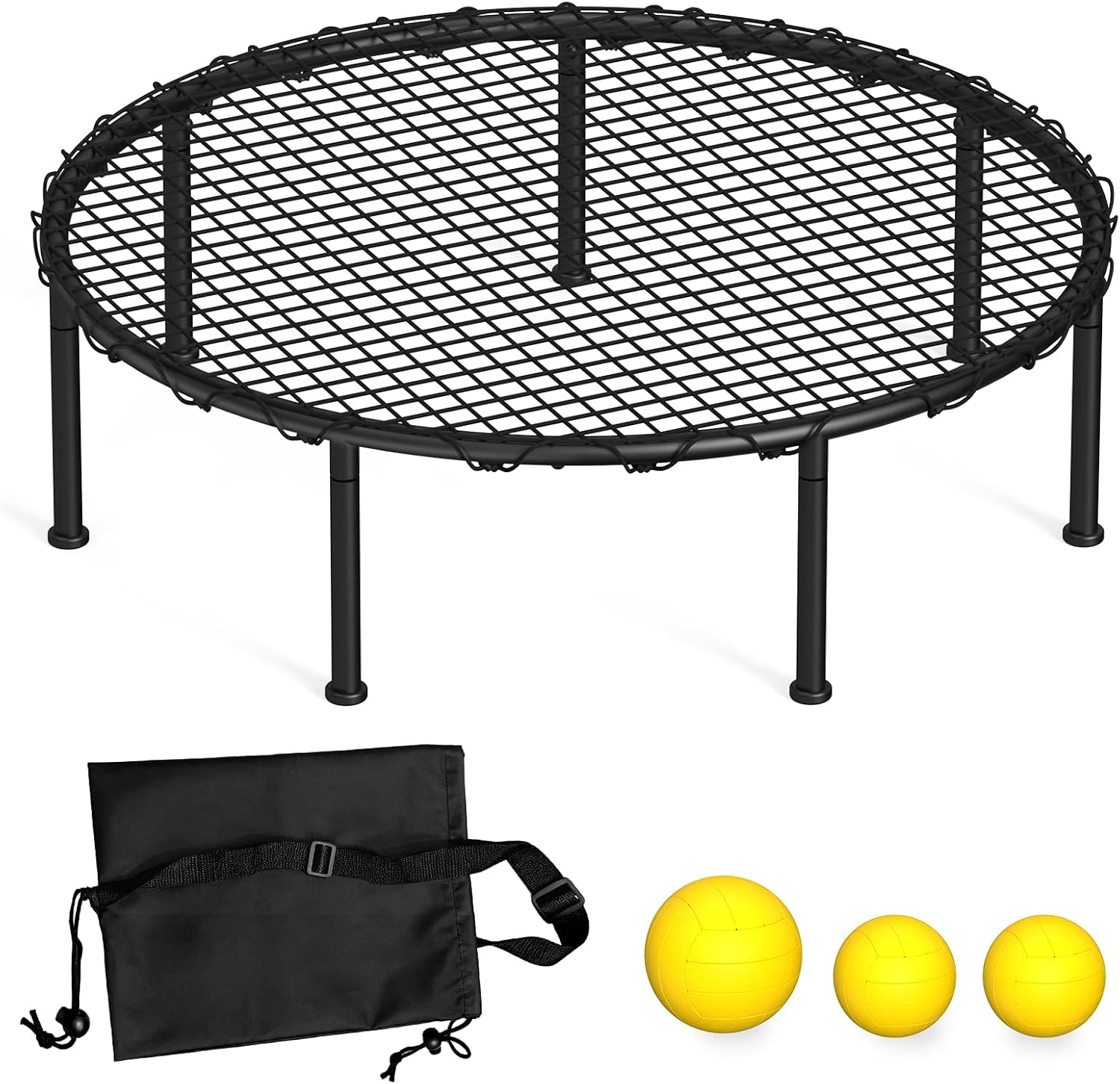 Roundnet Game Set Beach Ball Game Set with 3 Balls, High-Elasticity PE Net, Storage Carrying Case, Perfect for Lawn Beach Backyard Outdoor Games for Adults and Family (Air Pump not Included)