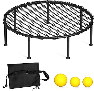 Roundnet Game Set Beach Ball Game Set with 3 Balls, High-Elasticity PE Net, Storage Carrying Case, Perfect for Lawn Beach Backyard Outdoor Games for Adults and Family Air Pump not Included
