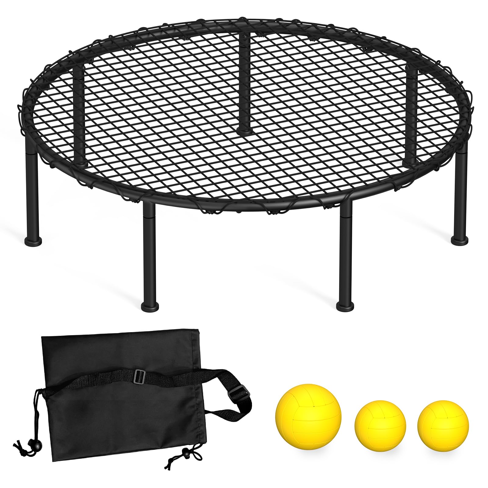 Roundnet - Juego de pelota de playa con 3 pelotas, red de polietileno de alta elasticidad, funda de transporte de almacenamiento, perfecto para césped, playa, patio, juegos al aire libre para adultos