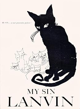 Vintage Perfume Poster Art  CANVAS PRINT  My Sin Lanvin Black Cat Paintings Oil Painting Original Drawing Photo Wall 12x16inch NO Framed