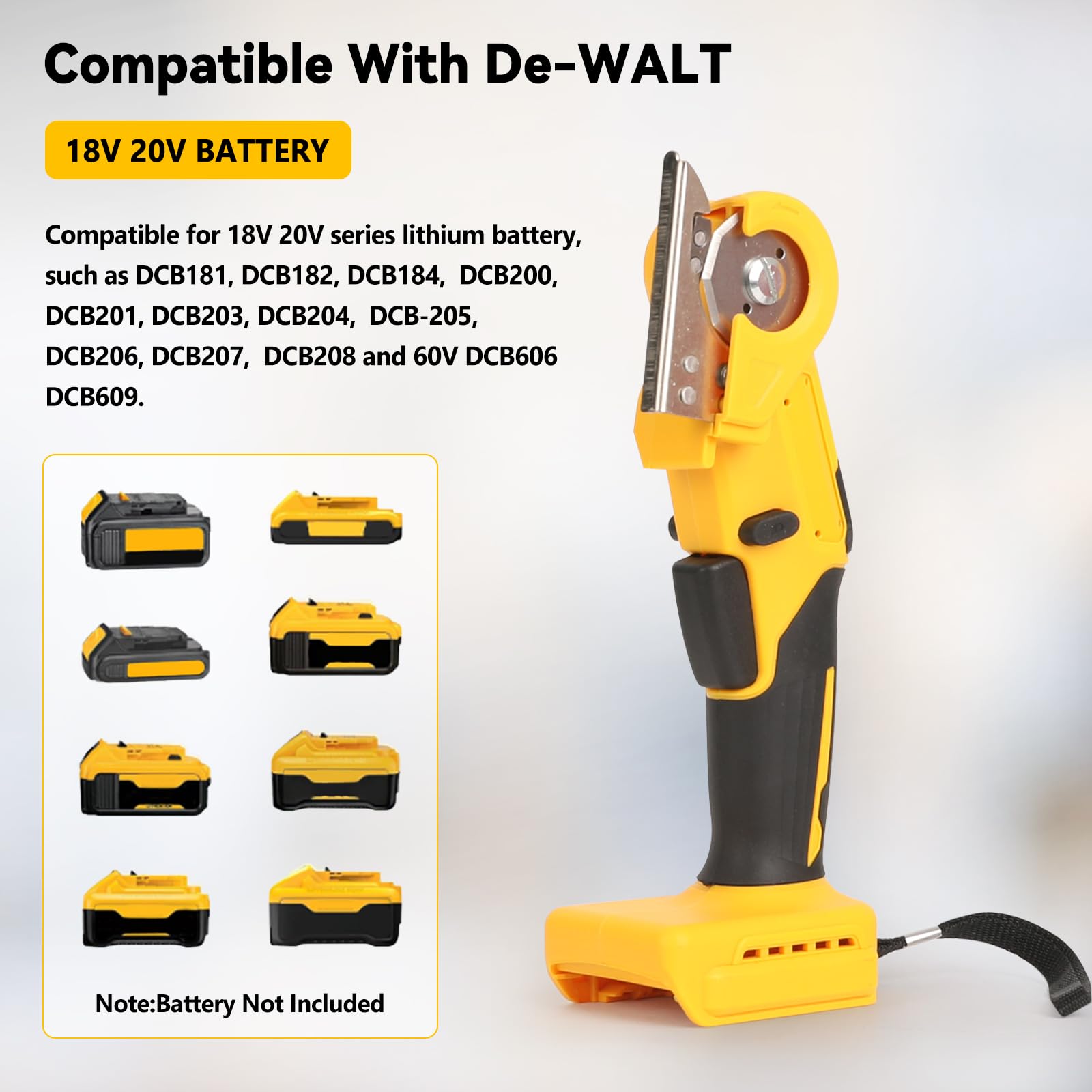 Elektrische Schere Karton Rollschneider Kompatibel mit Dewalt 18V/20V, Rollschneider mit 3 Ersatzklingen 6mm Schnitttiefe für Stoff, Karton, Leder, Teppich (Gelb für Dewalt)