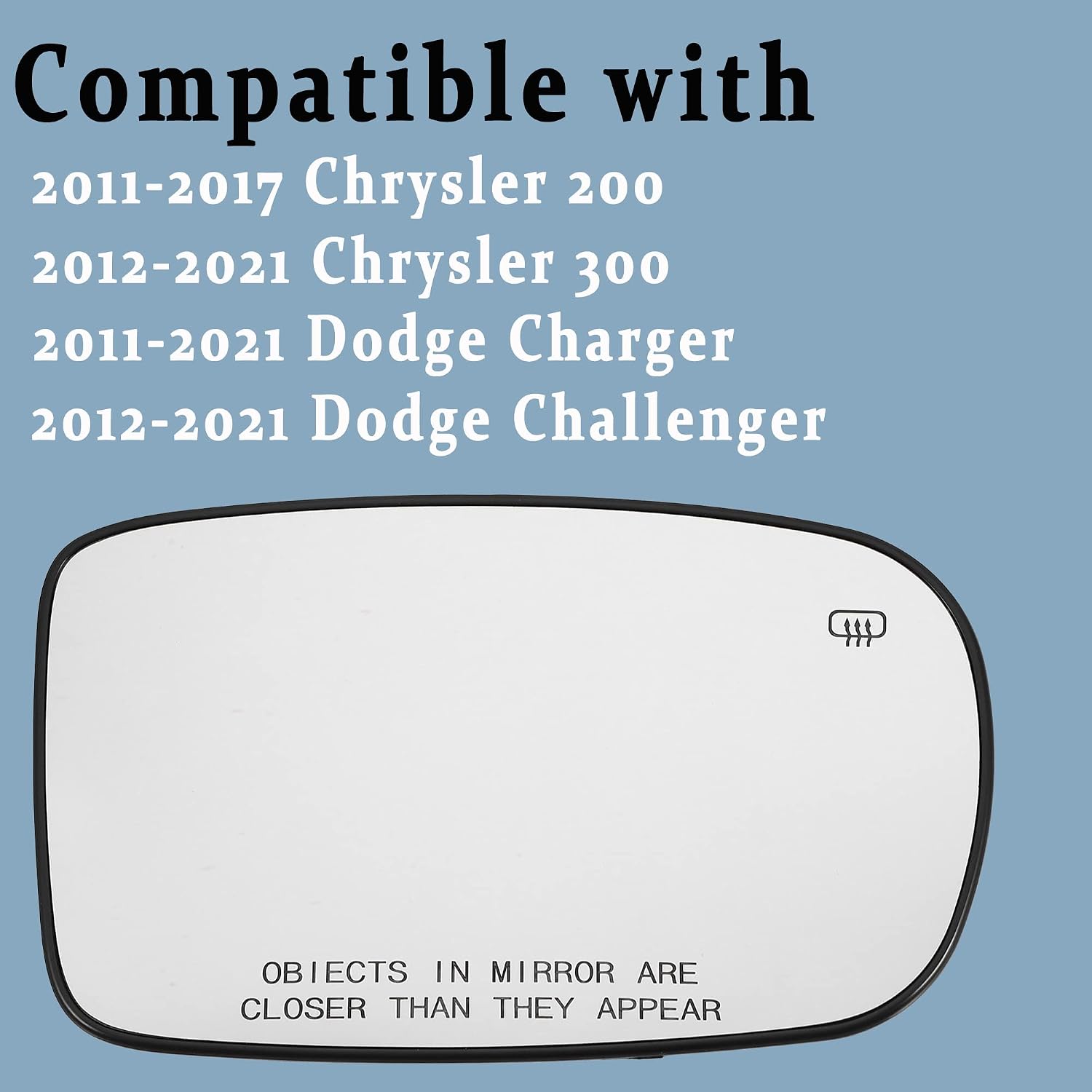 68101146AA Passenger Side Heated Mirror Glass Compatible with 2011-2021 Dodge Challenger Charger Chrysler 200 300 Right Power Heated Convex Mirror Glass