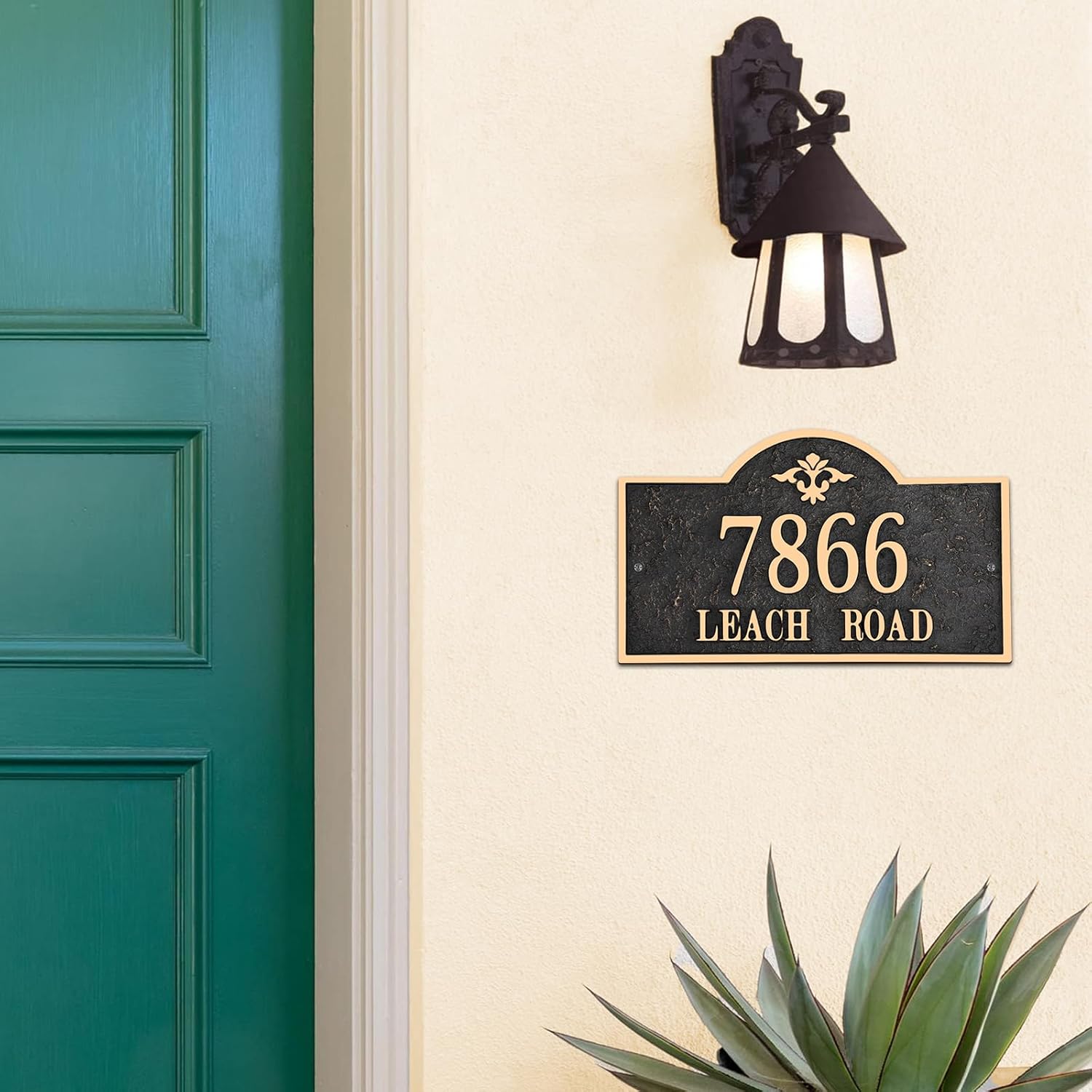 Address Plaque 1/4‘’ Thick - Personalized House Number Sign Plaque,Address Sign,House Address Numbers for Outside House,Fence,Drive Way,Apartment Metal No Fading 2-Line Large Options Old Century 10'' x 6.1''(Rose Gold)