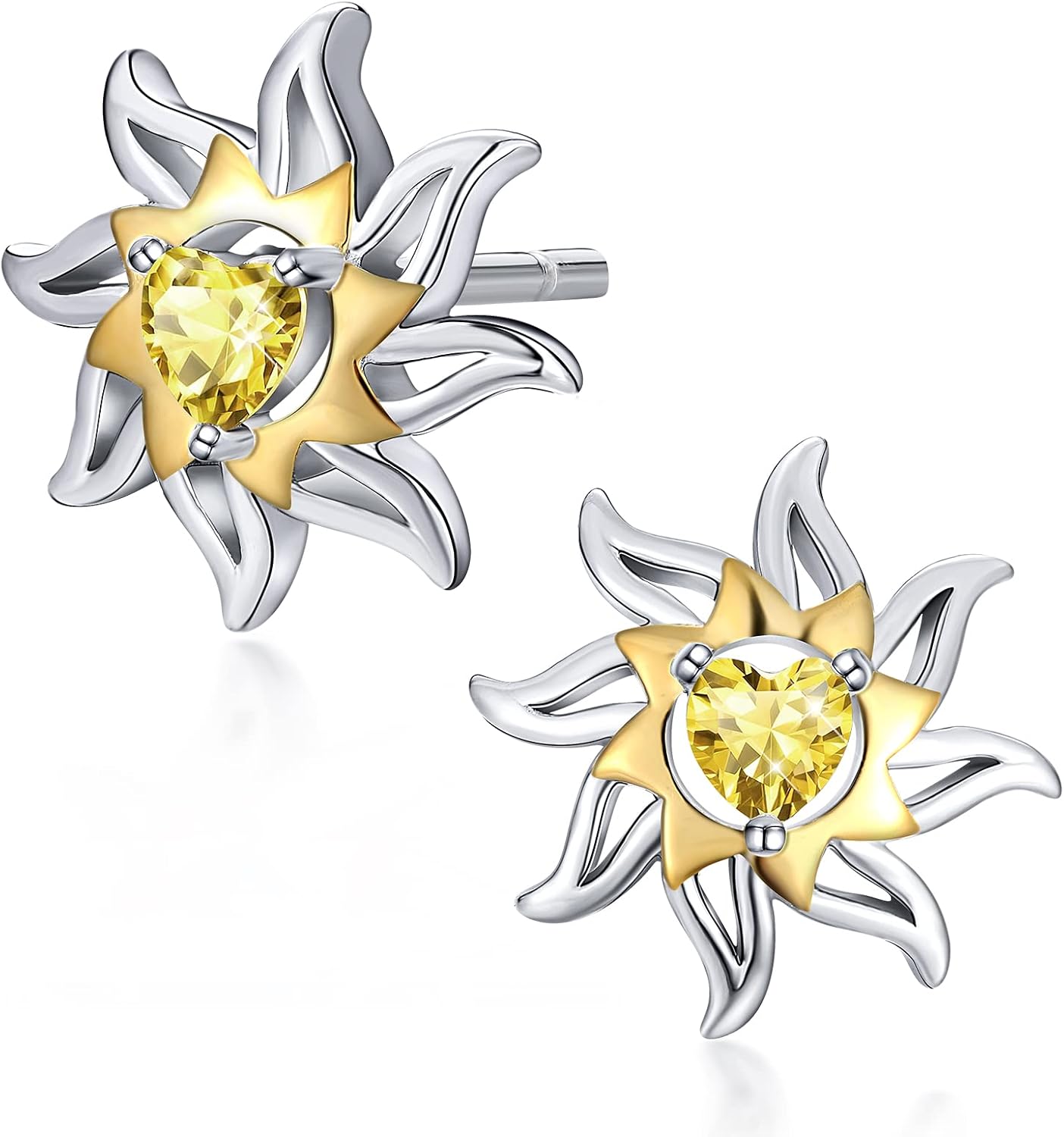 925 Sterling Silver Stud Earring, Heart Birthstone Earrings Hypoallergenic Sun Earrings for or Women