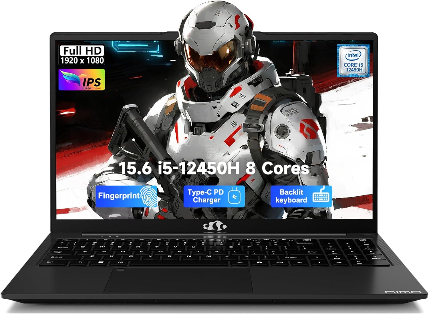 NIMO 15.6" FHD IPS Business Laptop, Intel i5-12450H 8 Cores 32GB RAM 1TB SSD (Beat i7-11800H, Up to 4.4 GHz) Student Computer with 100W Type-C Fingerprint Backlit Keyboard WiFi-6 Numpad