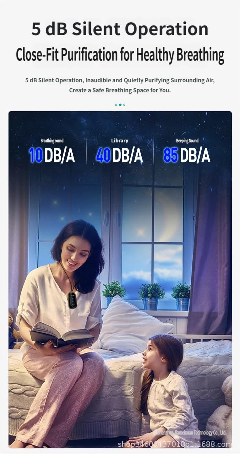 Portable Wearable Air Purifier Necklace, Negative Ion Generator 120 Million Ions/cm³, Rechargeable Personal Air Purifier with 30 Hour Battery (White)