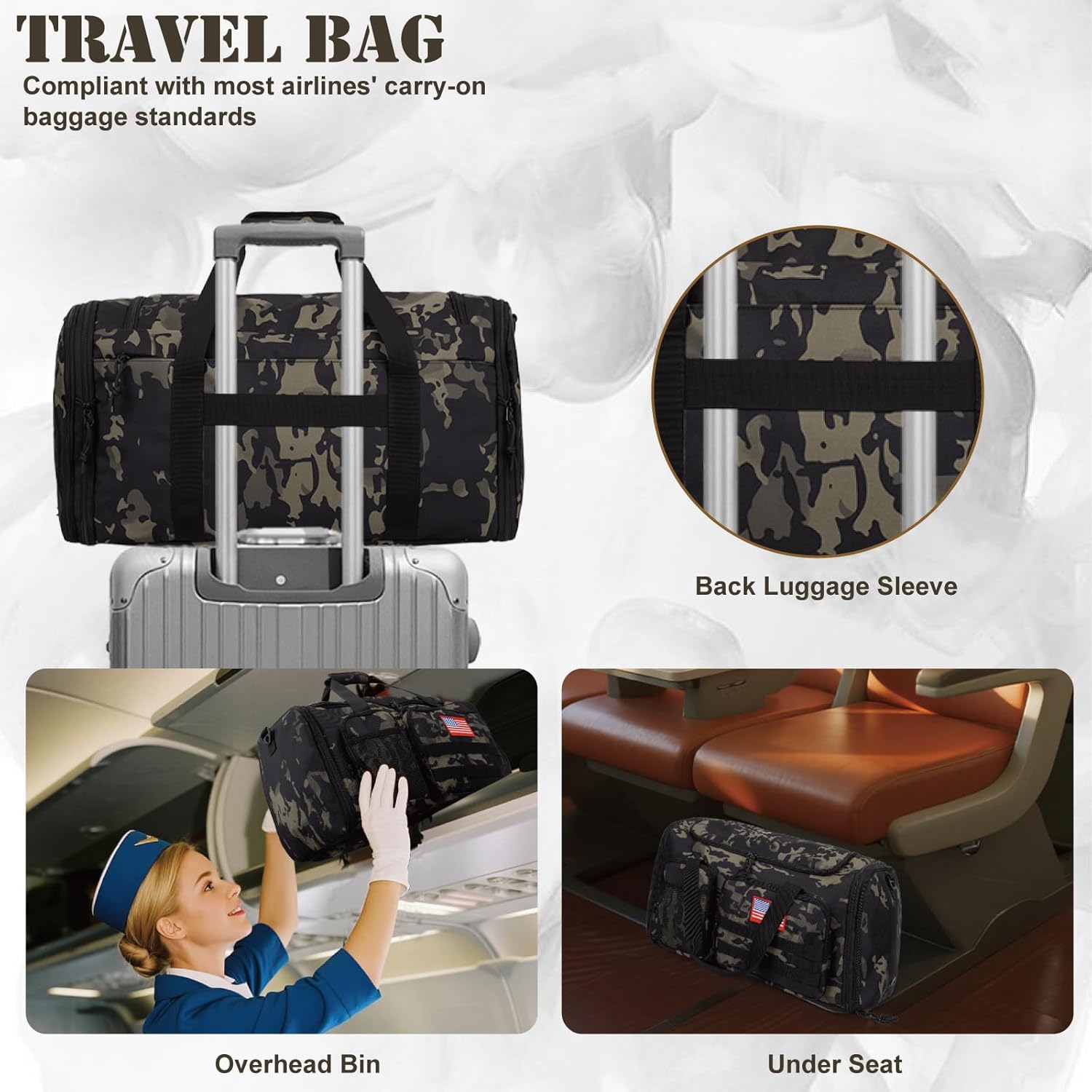 Tactical Duffle Bag For Travel Expandable 52L Large Duffle Bag For Men Gym Duffel With Wet Pocket Multi-Functional Carry On Bags Weekender Overnight Bag Organizer Duffel Bag For Travel - Image 7