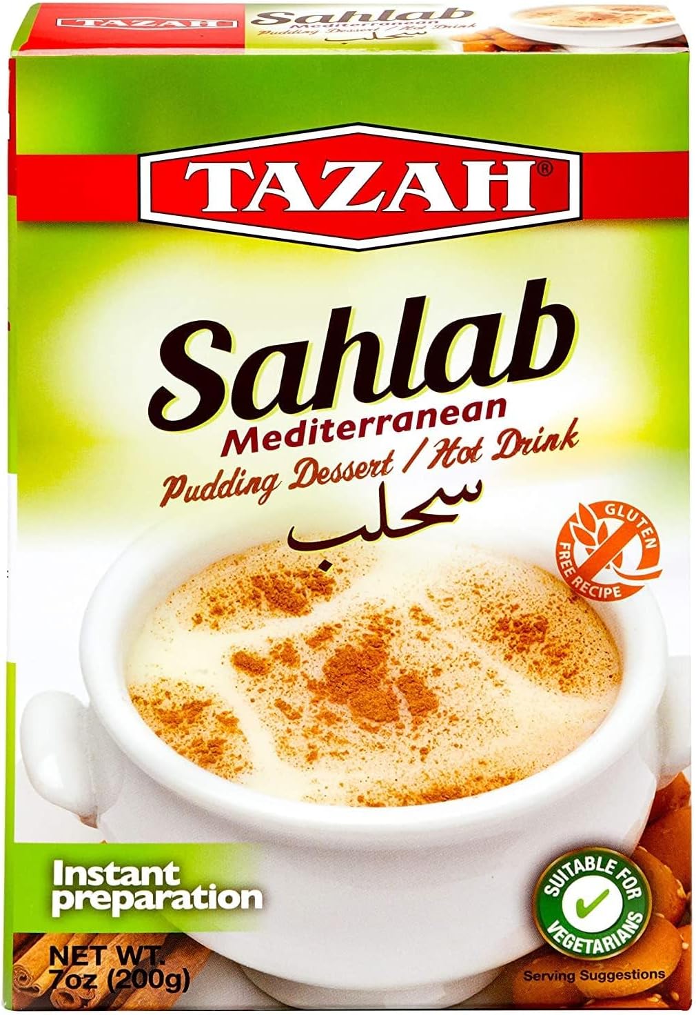 TAZAH Sahlab Mix 7oz Authentic Mediterranean Pudding Dessert & Hot Drink Powder Mix Quick & Easy Preparation Rich Flavor Perfect for Family Gatherings 200g