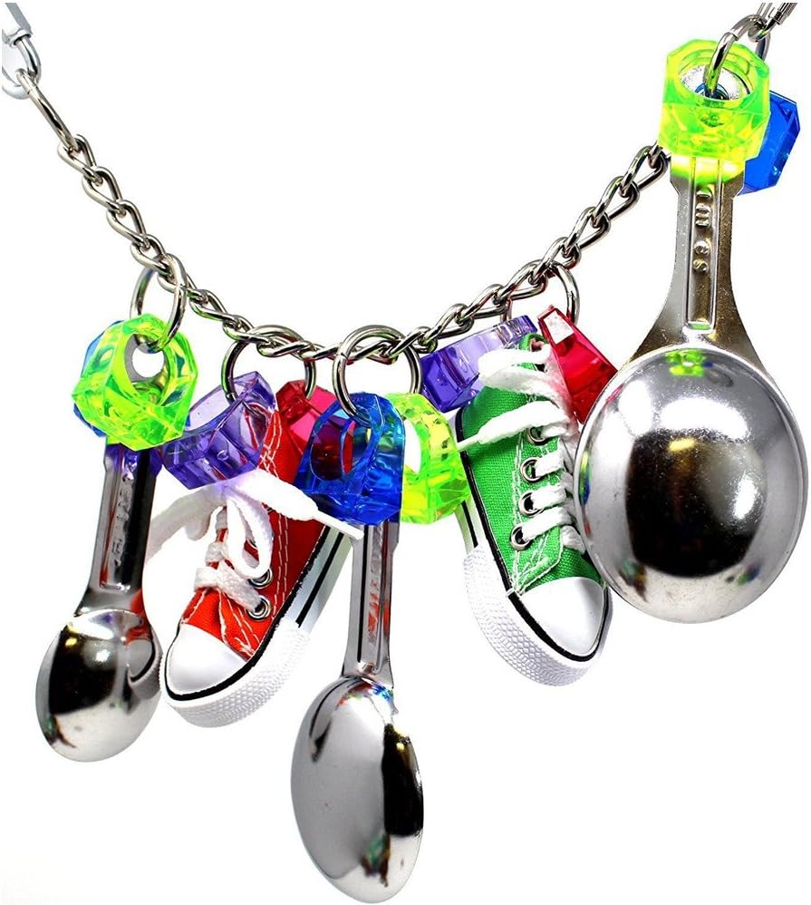 Parrot Hanging Chewing Toys Swing Bird Spoon Mini Sneaker for Parakeet Cockatiel Conure Cockatoo Macaw African Greys Parrot Cage Toys