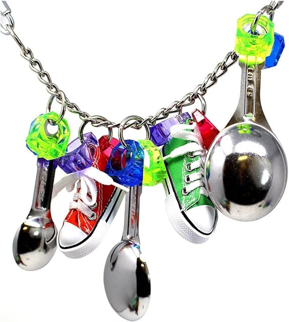 YUMSUM Parrot Hanging Chewing Toys Swing Bird Spoon Mini Sneaker for Parakeet Cockatiel Conure Cockatoo Macaw African Greys Parrot Cage Toys