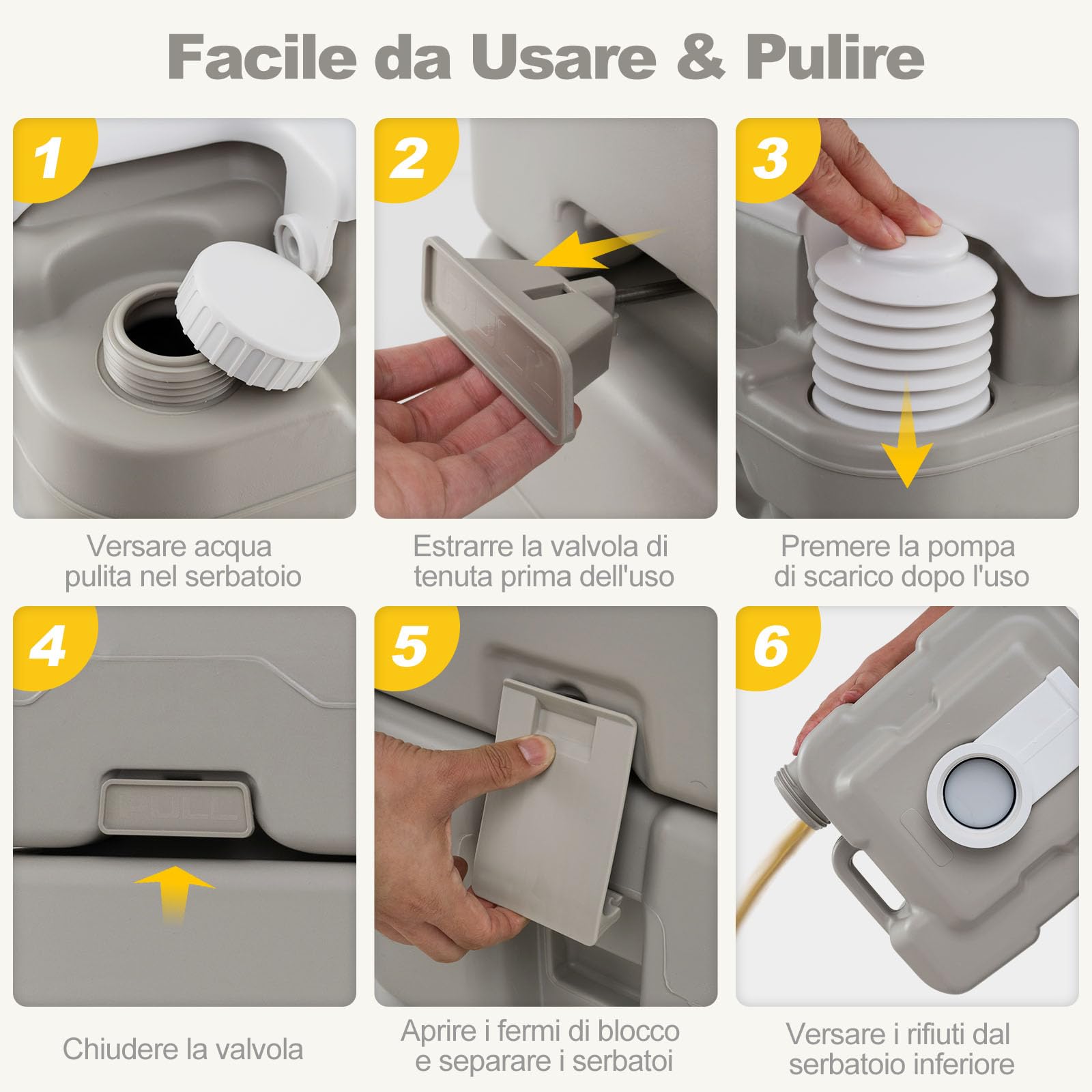 COSTWAY WC Portatile Adulti con Serbatoio dell'Acqua Rimovibile da 20 L, Toilette Portatile con Pompa di Scarico, WC Chimico da Campeggio, per Camper, Barca, Portata 200 kg