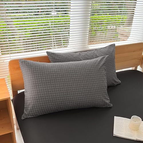 Miniatura 8 de NSNLGSGC Juego de funda de edredón a cuadros grises tamaño individual, funda de edredón de patrón geométrico simple cuadrado cuadriculado, funda de