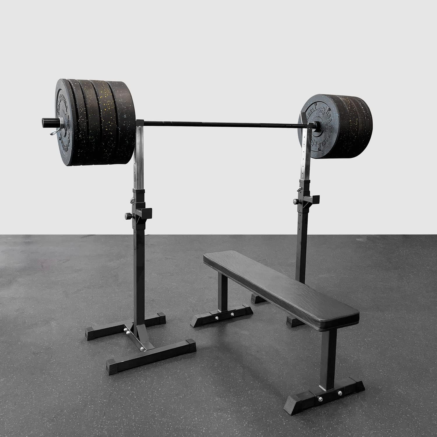 NEXO Pair of Adjustable Squat Rack Stands - Solid Steel Squat Stands Barbell Bench Home Gym Portable Weightlifting Stands
