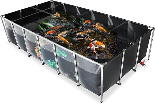 UKCOCO Above Ground Fish Pond 750 Gallon PVC Koi Tank with Clear Viewing Panel and Drain Valve for Garden Backyard, Easy Installation, 117.90X58.95X27.51in