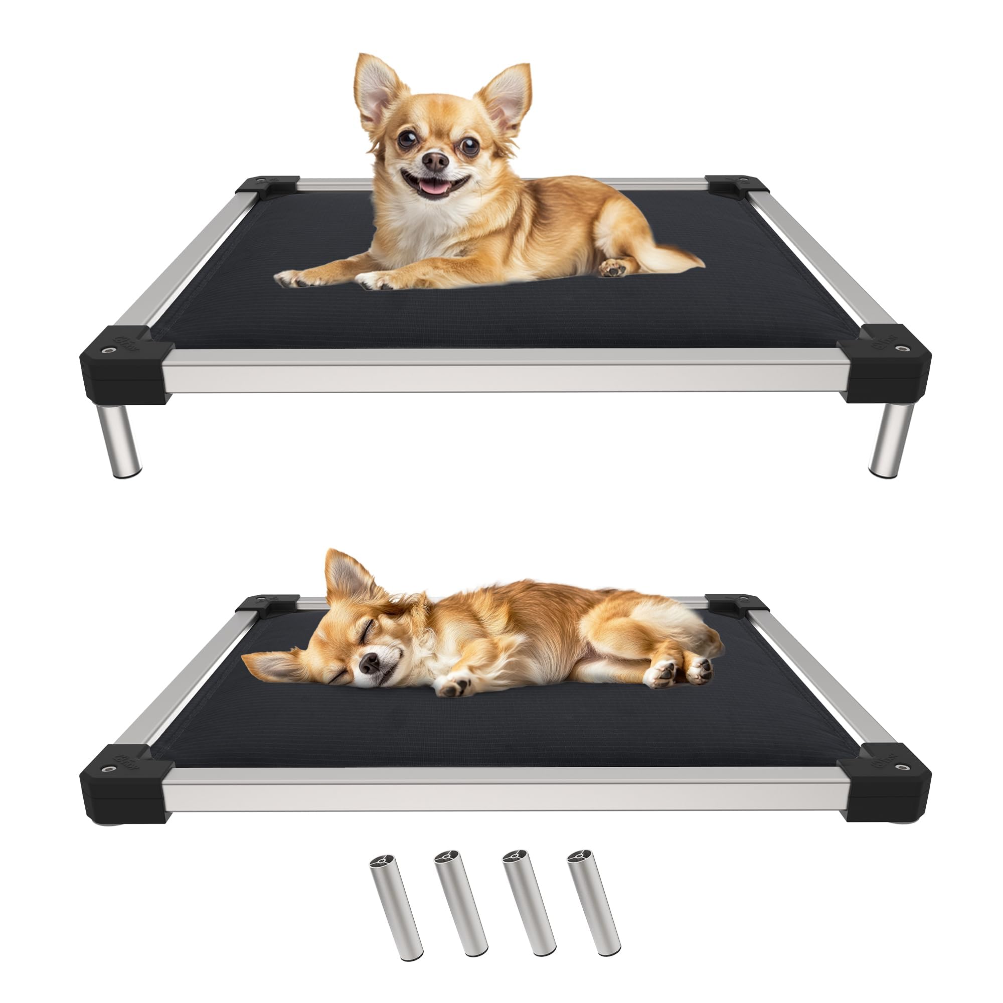FXW TitanNest Chew-Proof Elevated Dog Bed, Raised Cot for Indoor/Outdoor/Camping Use, Durable & Washable Padded Pet Bed for Toy Dogs, 58.0cm L × 43.0cm W × 11.5cm H, Black — image 1