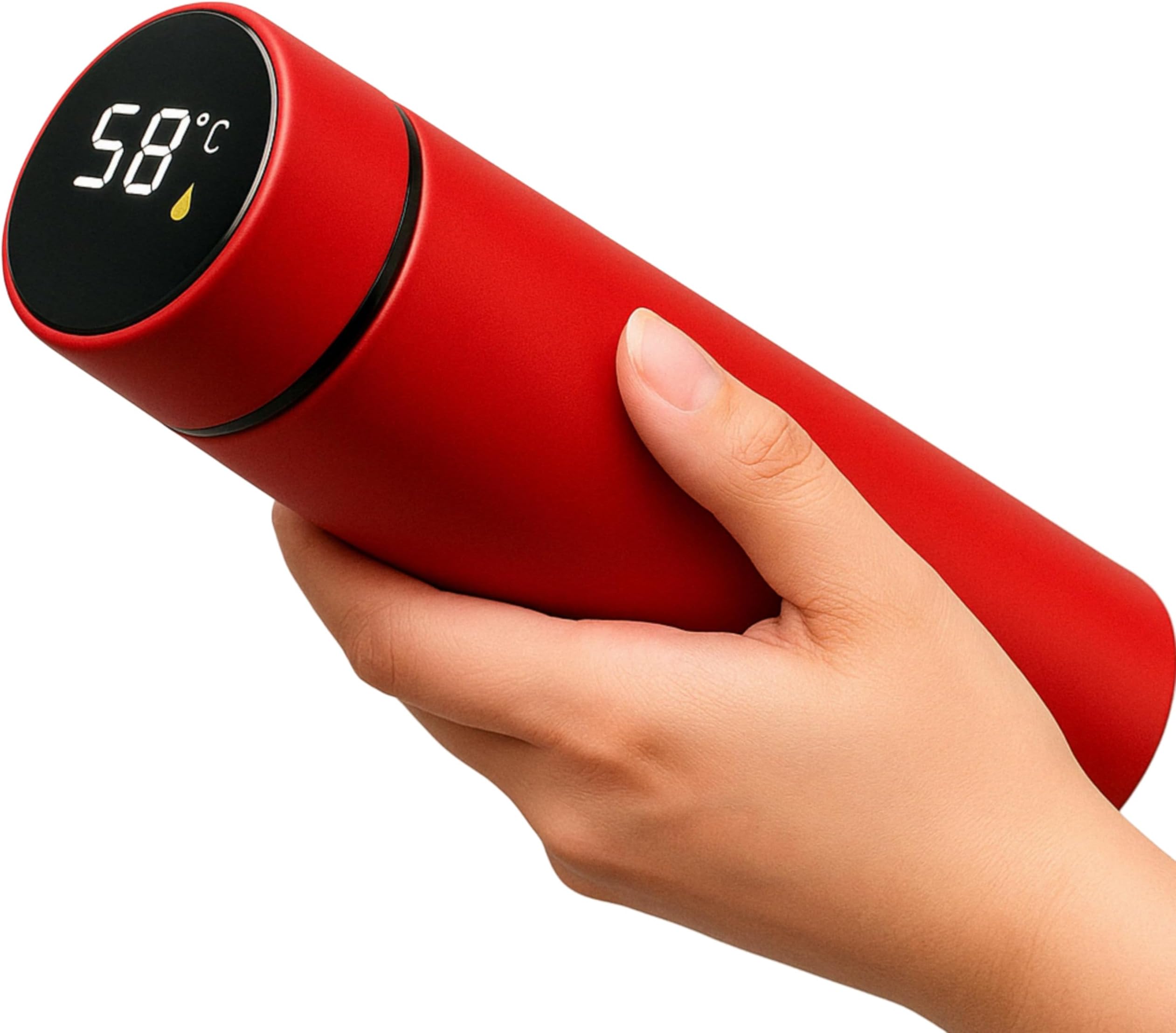 Smart Temperature Display Water Bottle, Digital LCD Screen, Red, Stainless Steel
