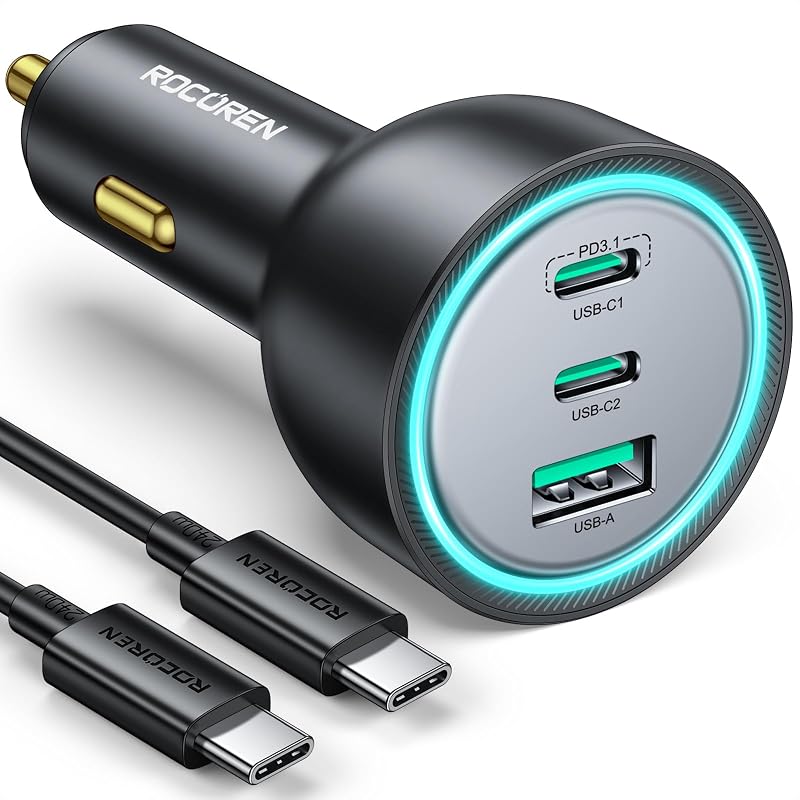 165W PD3.1/PD3.0 USB‑C Fast Car Charger for Laptops & Phones | Cigarette Lighter Adapter, Supports 140W/100W 240W Cable, Compatible with MacBook Pro, iPhone 17/16/15, Samsung S25, iPad
