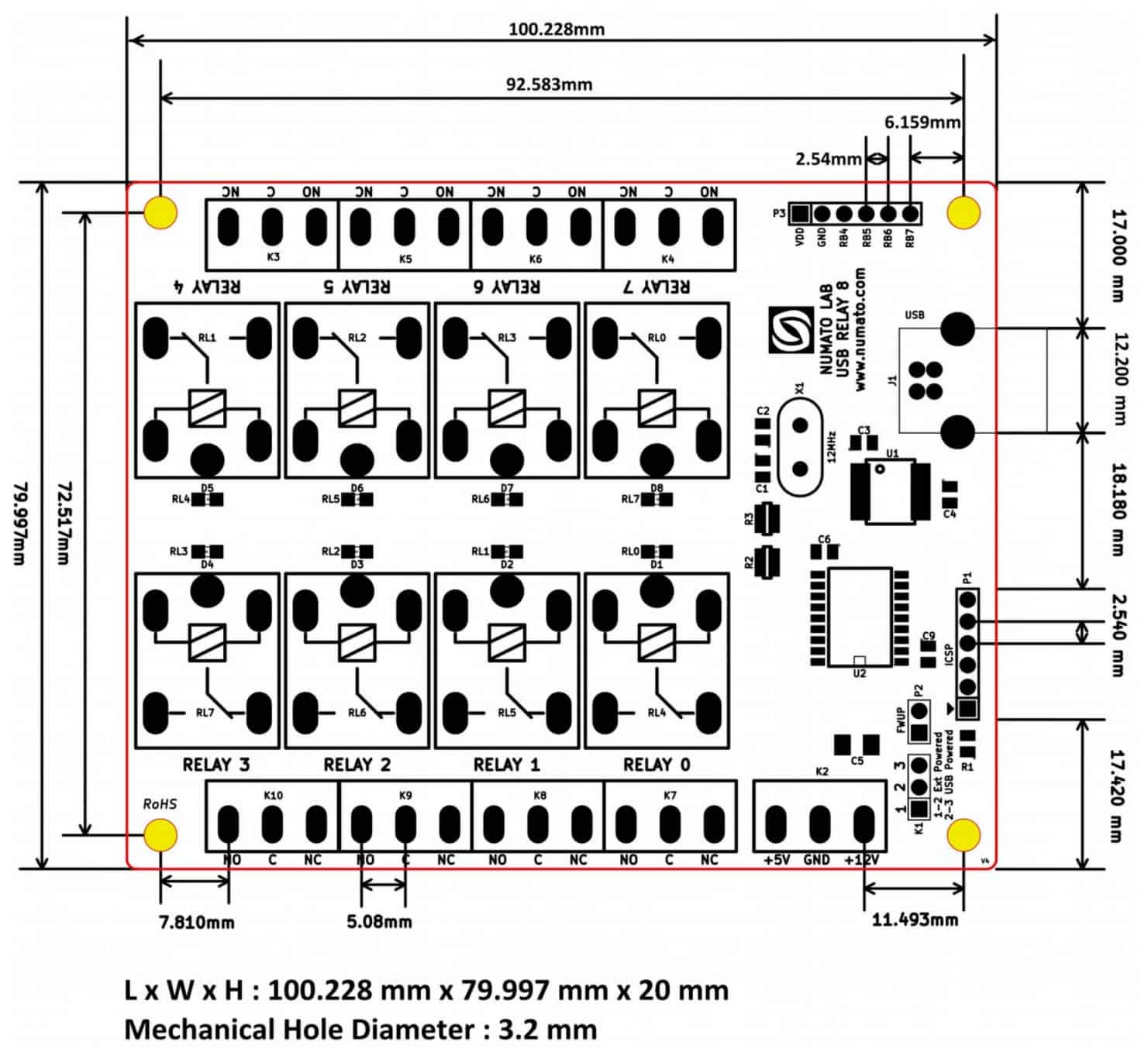 Numato Labs Modulo USB Relay (8 canali, 12 V Relay)