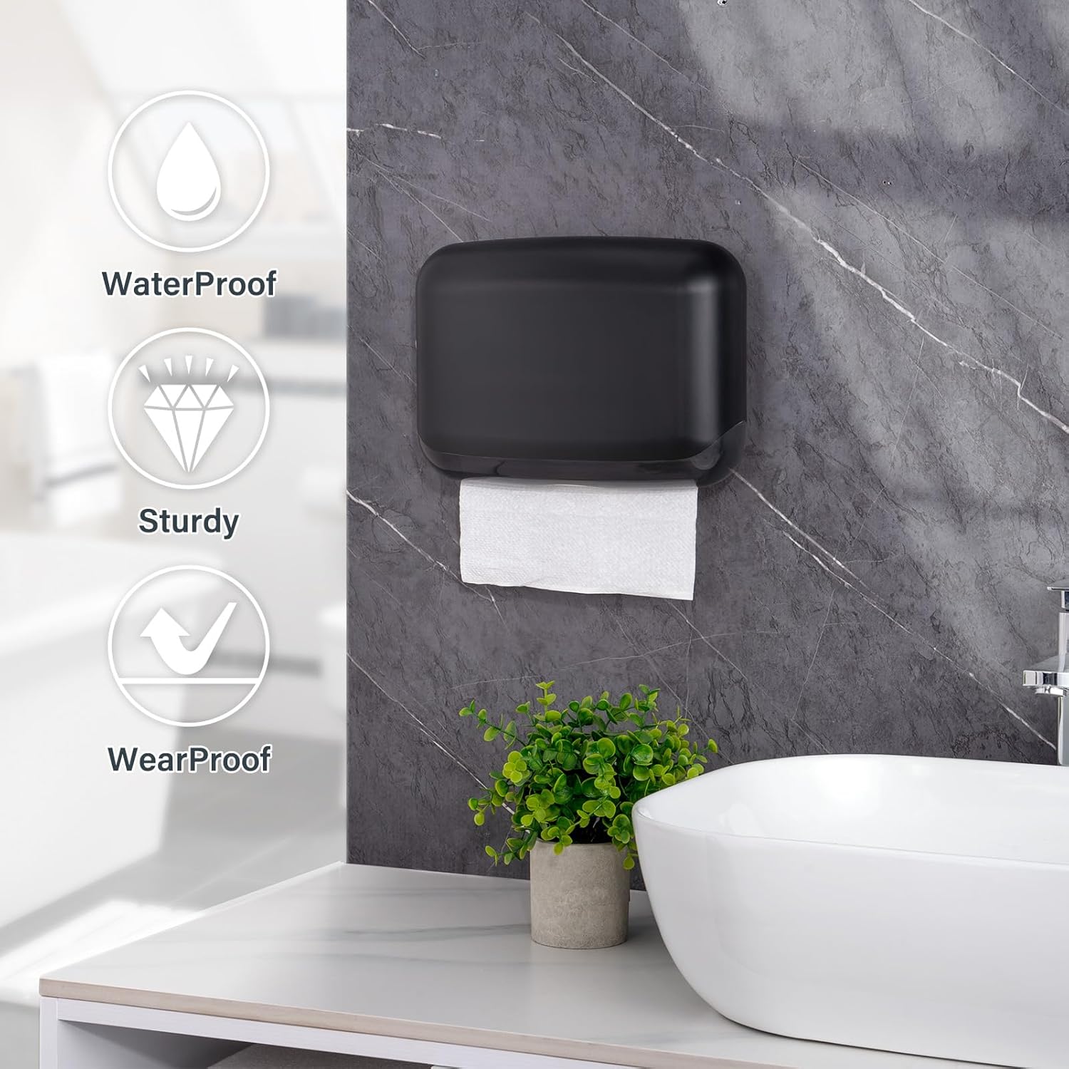 Ailelan Paper Towel Dispenser, Commercial Paper Towel Holder Wall Mount, C-Fold/Multifold Hand Towel Dispenser, Touchless Paper Towel Dispenser for Bathroom, Restroom, Toilet (Black)