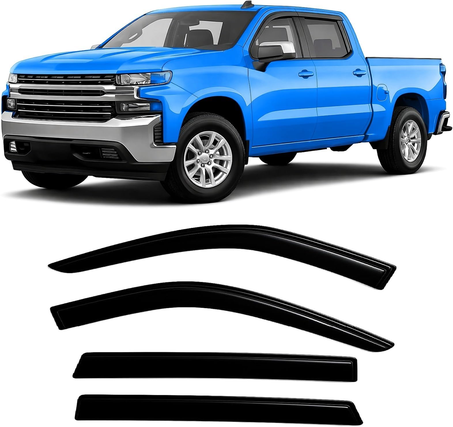 2019-2026 Tape-On Rain Guards for Chevrolet Chevy Silverado 1500 Crew Cab & for GMC Sierra 1500 Crew Cab Side Window Deflector Visors 2020 2021 2022 2023 2024 2025