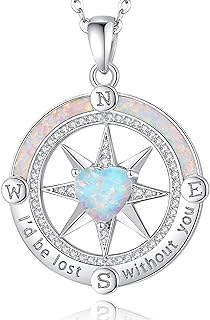 FANCIME Compass Necklace for Women Sterling Silver Compass Jewelry Opal Pendant Fine Jewelry Gemstone