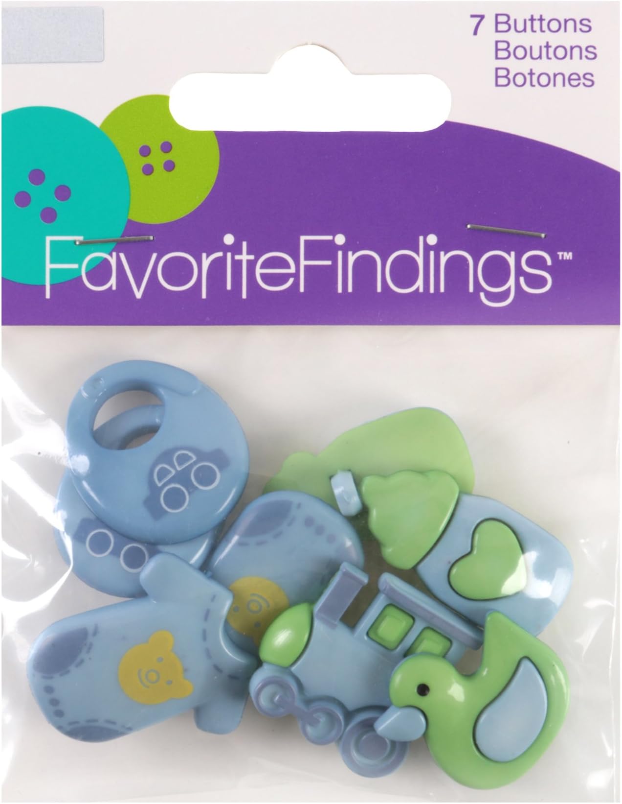 Blumenthal Lansing Buttons, Baby Boy Themed, Sizes, Shapes & Colors Vary, Shapes Include a Pacifier, Stork, Baby Bottles and More - Pastel Colors