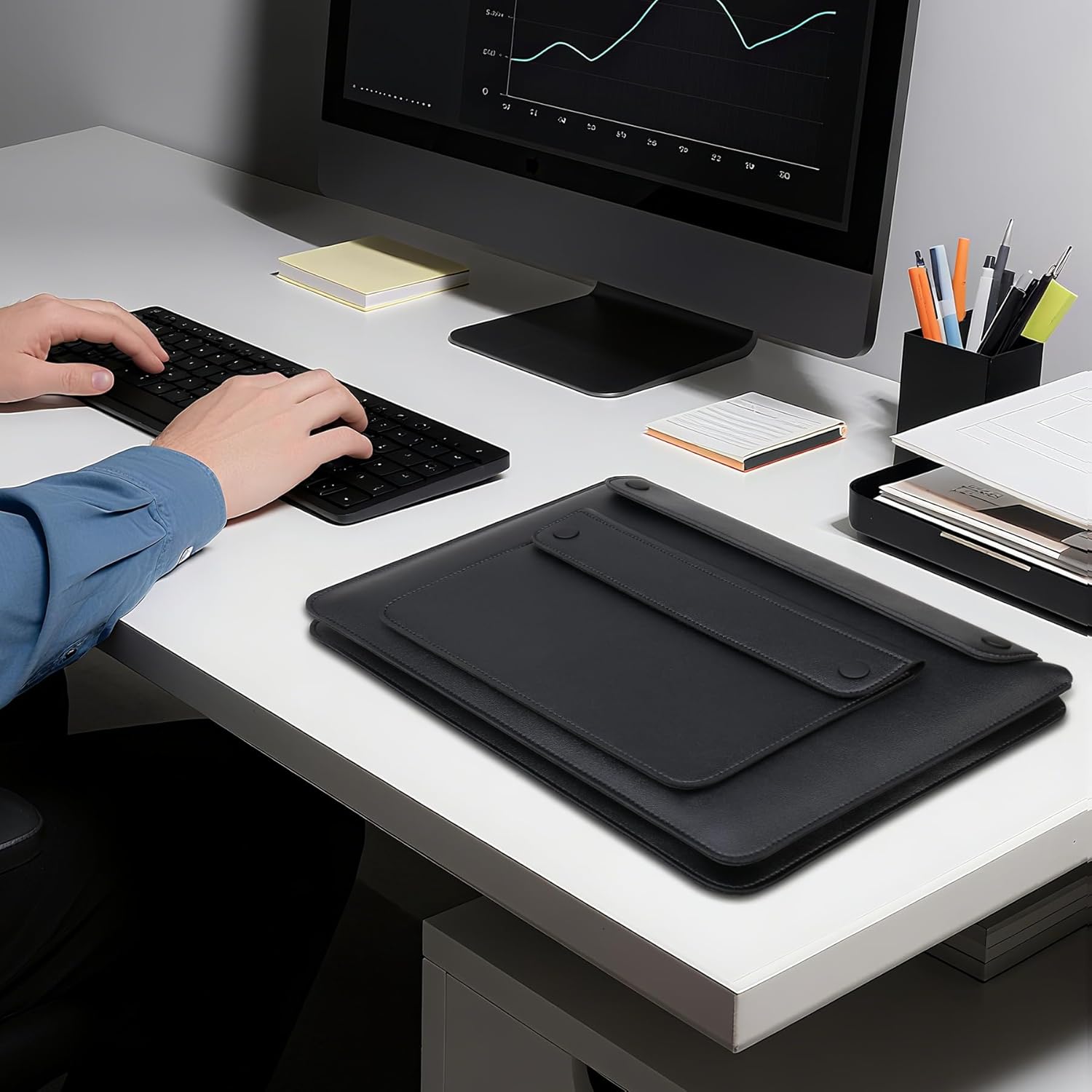 Lacdo 15.6 Inch Laptop Sleeve Case for Lenovo Acer Dell ASUS HP 15.6" Laptop, Lenovo IdeaPad, Acer Aspire, HP Pavilion, Dell Inspiron, ASUS Vivobook, Leather Computer Sleeve with 3 Compartments, Black image 7 of 8 B0FKFN8SRD